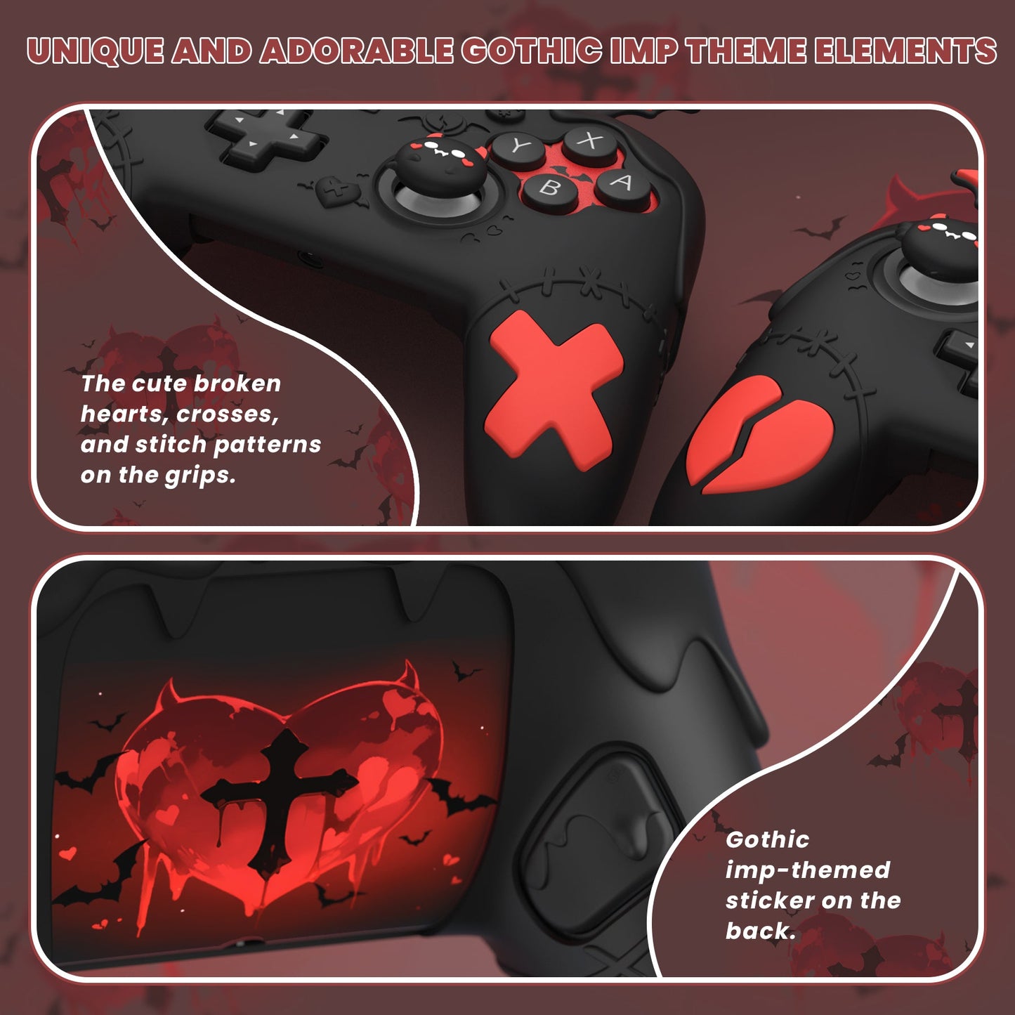 PlayVital Gothic Imp Series Silicone Cover for Nintendo Switch 2 Pro Controller, Cute Protective Skin Case for Switch 2 Pro Controller with Back Button Caps & Thumb Grip & Sticker - Black PlayVital