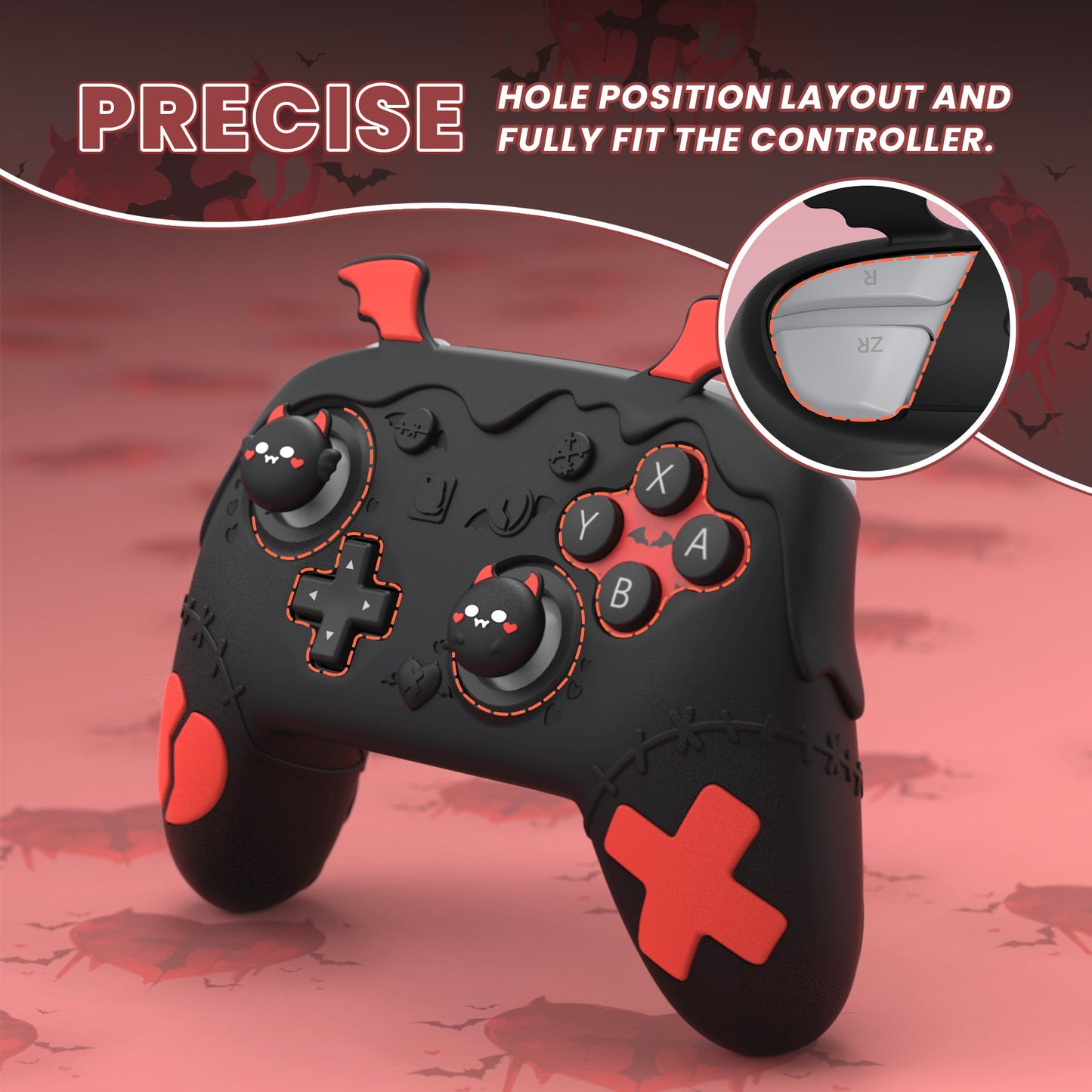 PlayVital Gothic Imp Series Silicone Cover for Nintendo Switch 2 Pro Controller, Cute Protective Skin Case for Switch 2 Pro Controller with Back Button Caps & Thumb Grip & Sticker - Black PlayVital