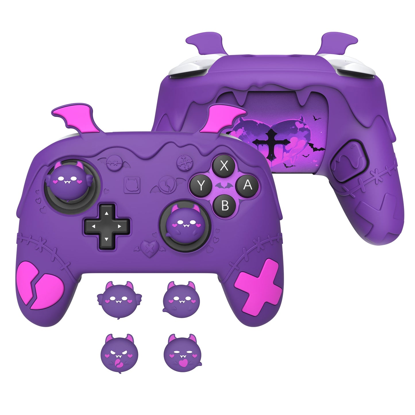 PlayVital Gothic Imp Series Silicone Cover for Nintendo Switch 2 Pro Controller, Cute Protective Skin Case for Switch 2 Pro Controller with Back Button Caps & Thumb Grip & Sticker - Purple PlayVital