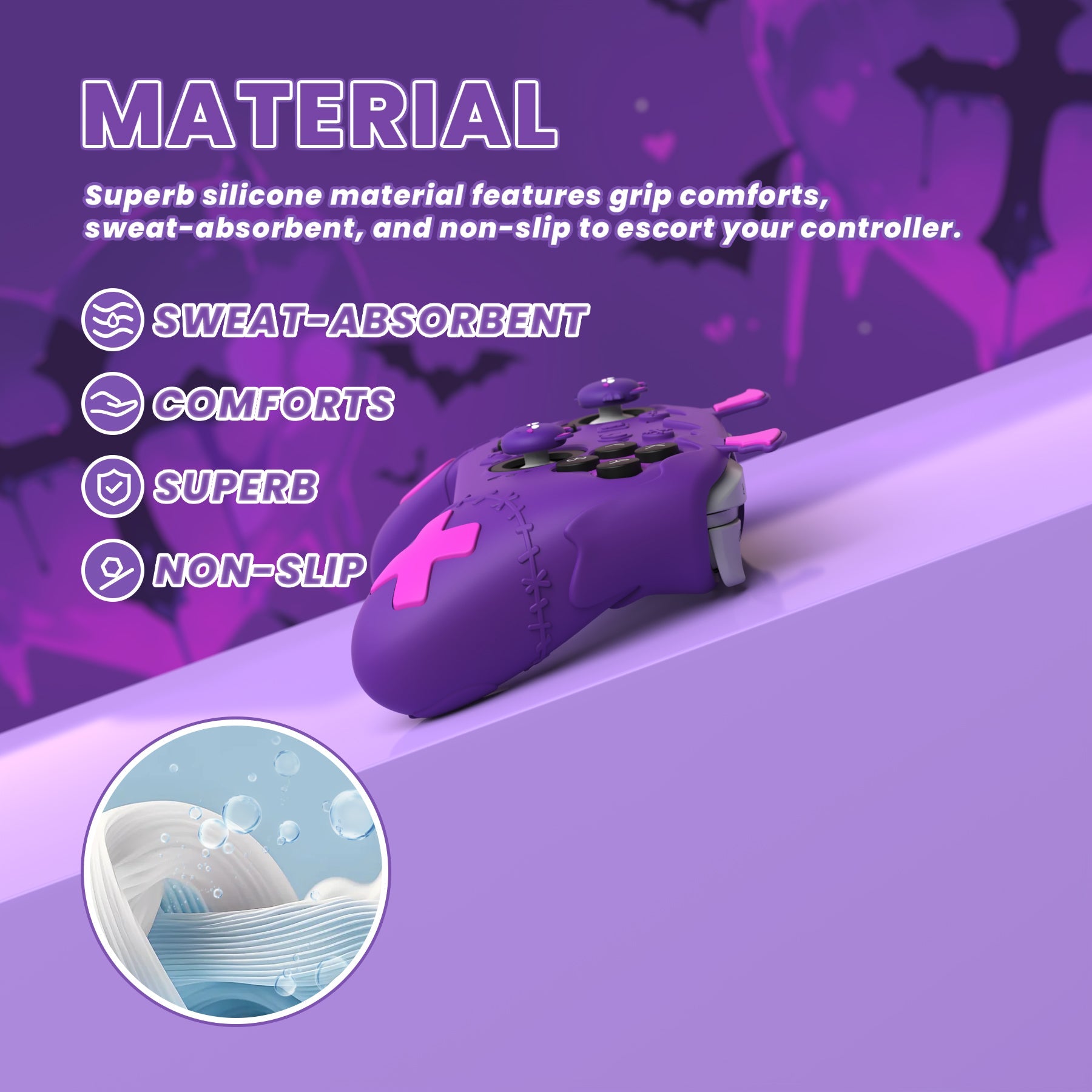 PlayVital Gothic Imp Series Silicone Cover for Nintendo Switch 2 Pro Controller, Cute Protective Skin Case for Switch 2 Pro Controller with Back Button Caps & Thumb Grip & Sticker - Purple PlayVital