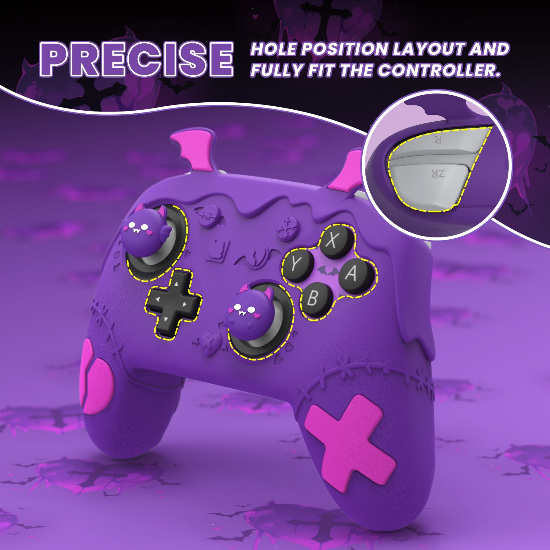 PlayVital Gothic Imp Series Silicone Cover for Nintendo Switch 2 Pro Controller, Cute Protective Skin Case for Switch 2 Pro Controller with Back Button Caps & Thumb Grip & Sticker - Purple PlayVital