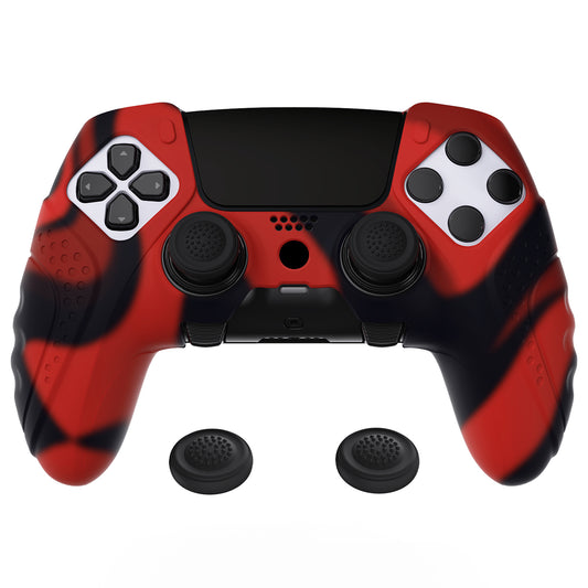 PlayVital Guardian Edition Anti-Slip Ergonomic Silicone Cover Case with Thumb Grip Caps for PS5 Edge Controller - Red & Black - EHPFP007 PlayVital