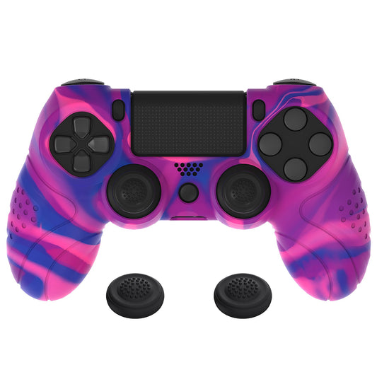 PlayVital Guardian Edition Silicone Cover Skin with Thumb Grip Caps for PS4 Slim Pro Controller - Pink & Purple & Blue playvital