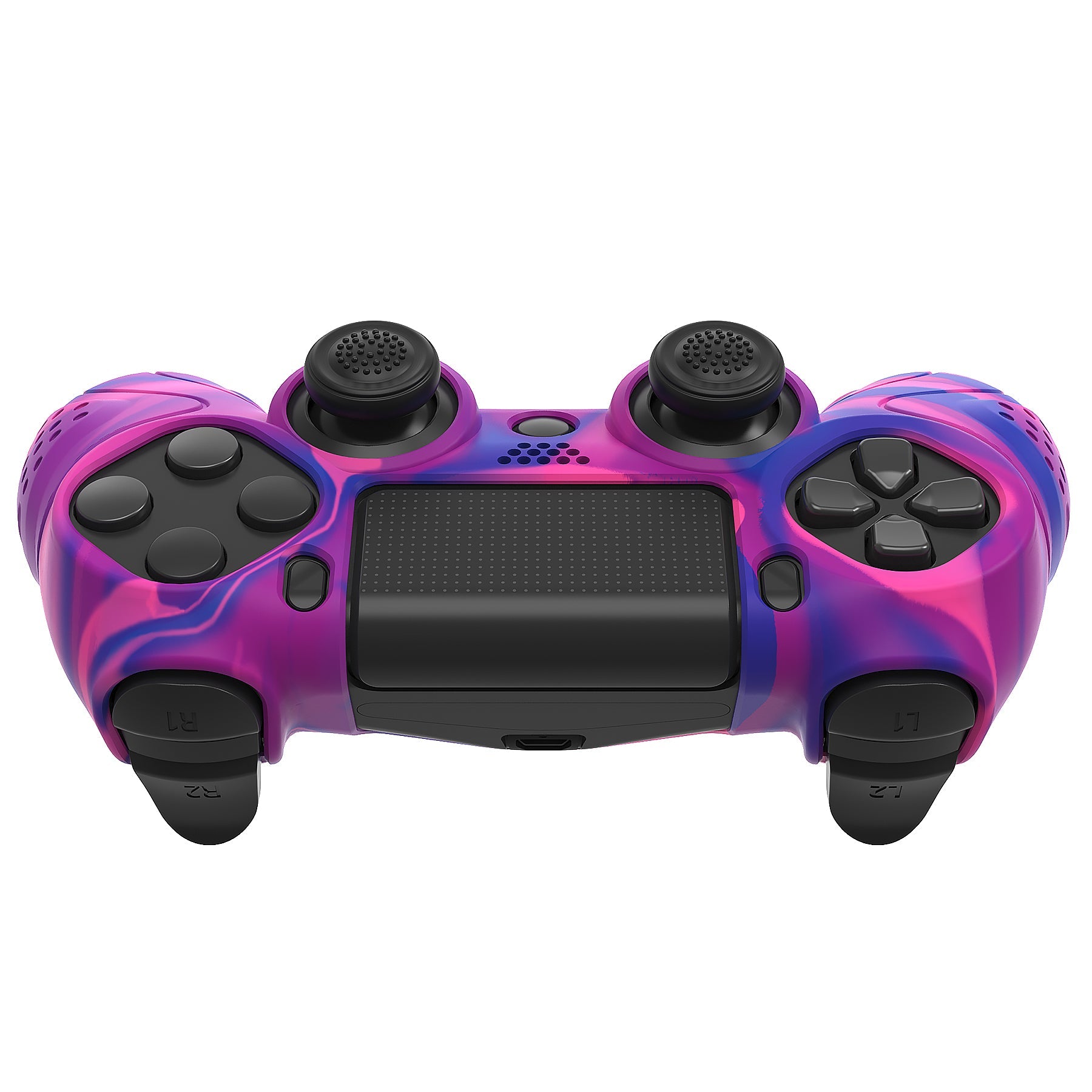 PlayVital Guardian Edition Silicone Cover Skin with Thumb Grip Caps for PS4 Slim Pro Controller - Pink & Purple & Blue playvital