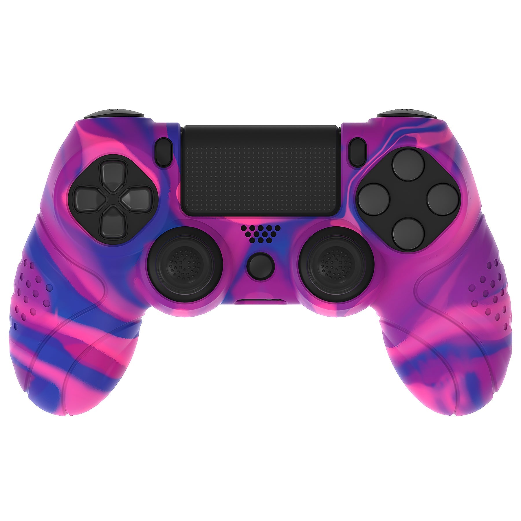 PlayVital Guardian Edition Silicone Cover Skin with Thumb Grip Caps for PS4 Slim Pro Controller - Pink & Purple & Blue playvital