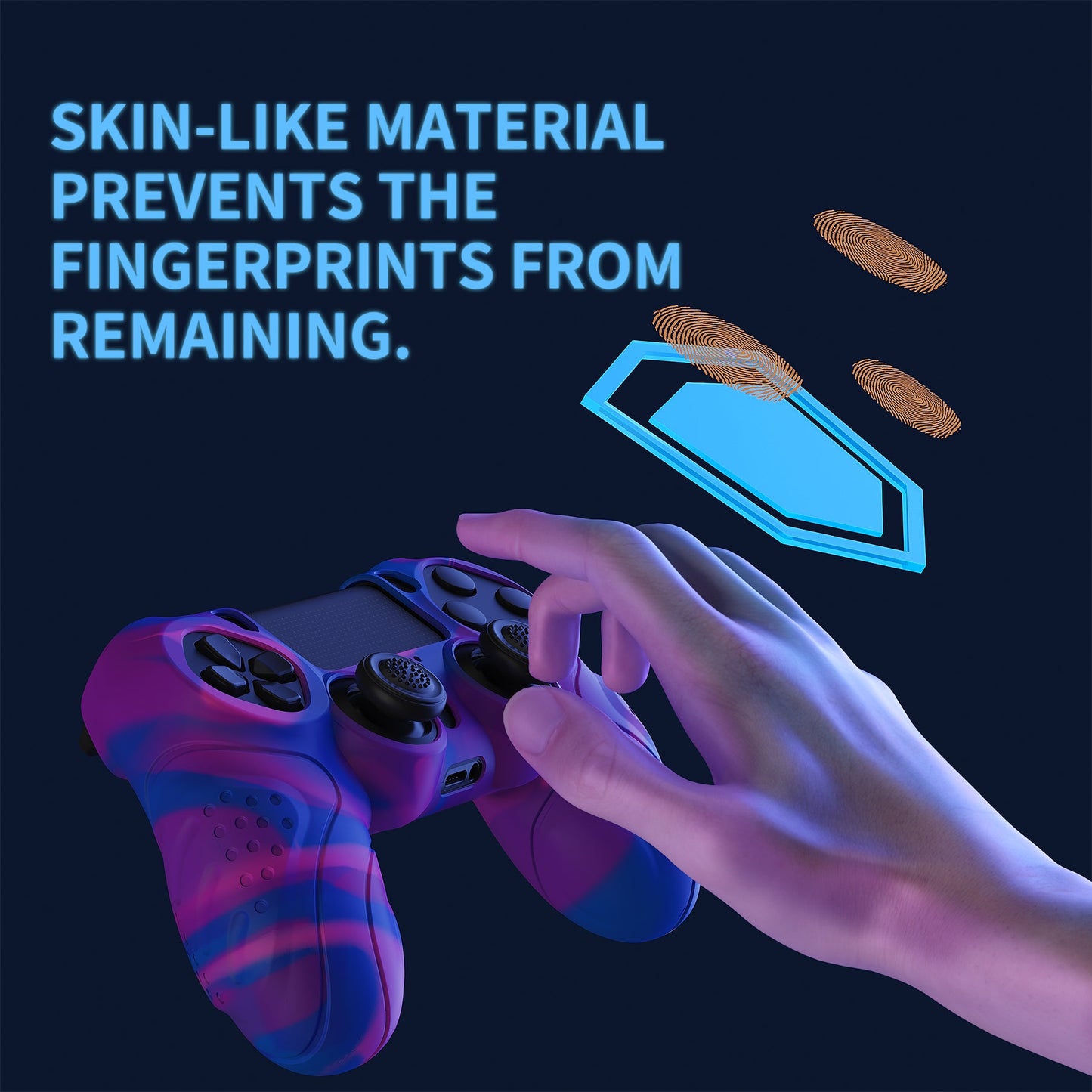 PlayVital Guardian Edition Silicone Cover Skin with Thumb Grip Caps for PS4 Slim Pro Controller - Pink & Purple & Blue playvital
