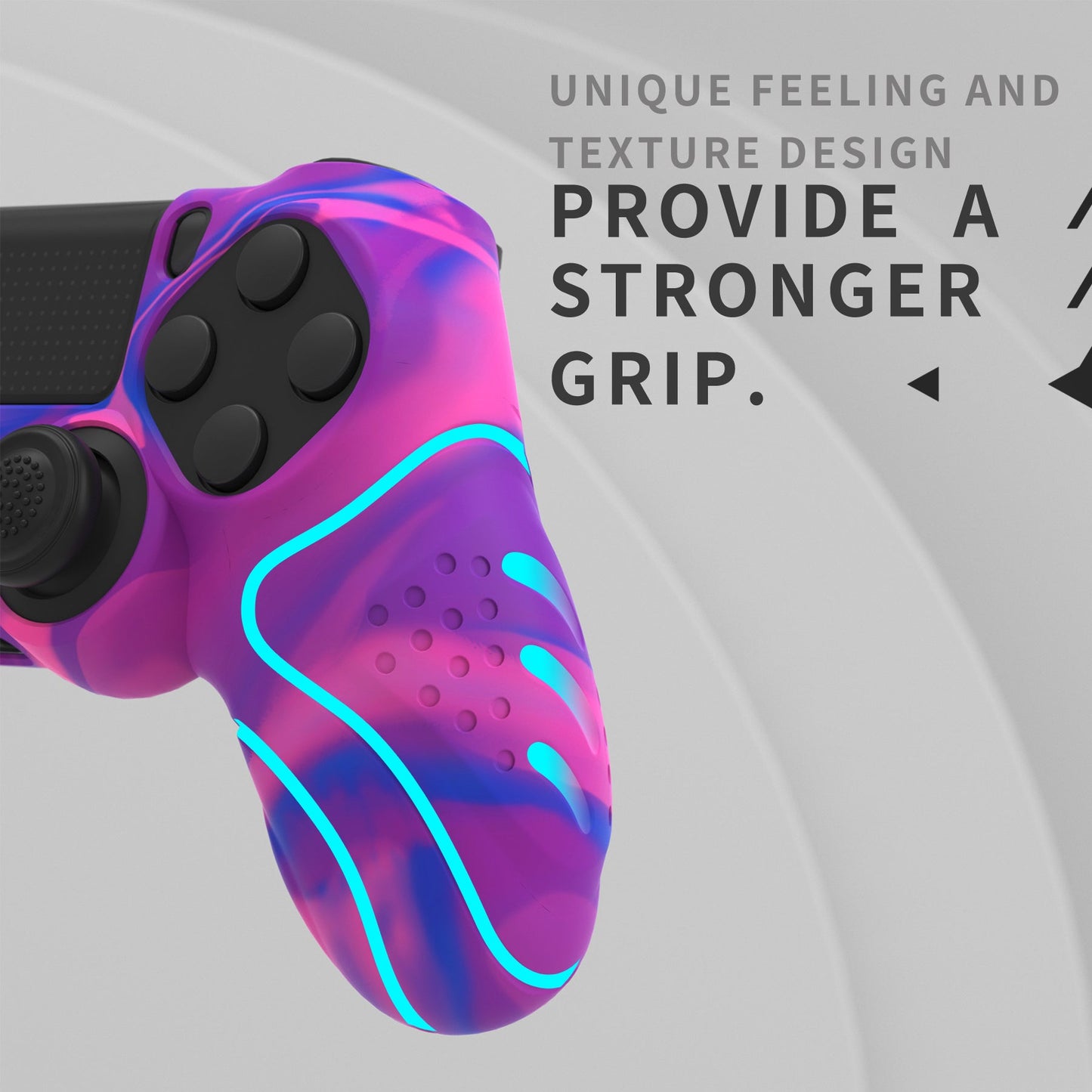 PlayVital Guardian Edition Silicone Cover Skin with Thumb Grip Caps for PS4 Slim Pro Controller - Pink & Purple & Blue playvital
