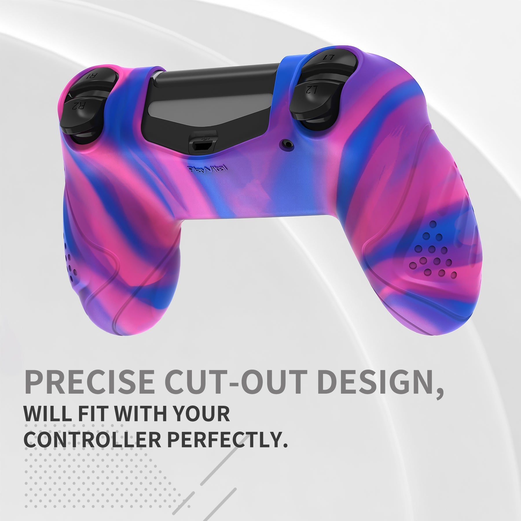 PlayVital Guardian Edition Silicone Cover Skin with Thumb Grip Caps for PS4 Slim Pro Controller - Pink & Purple & Blue playvital