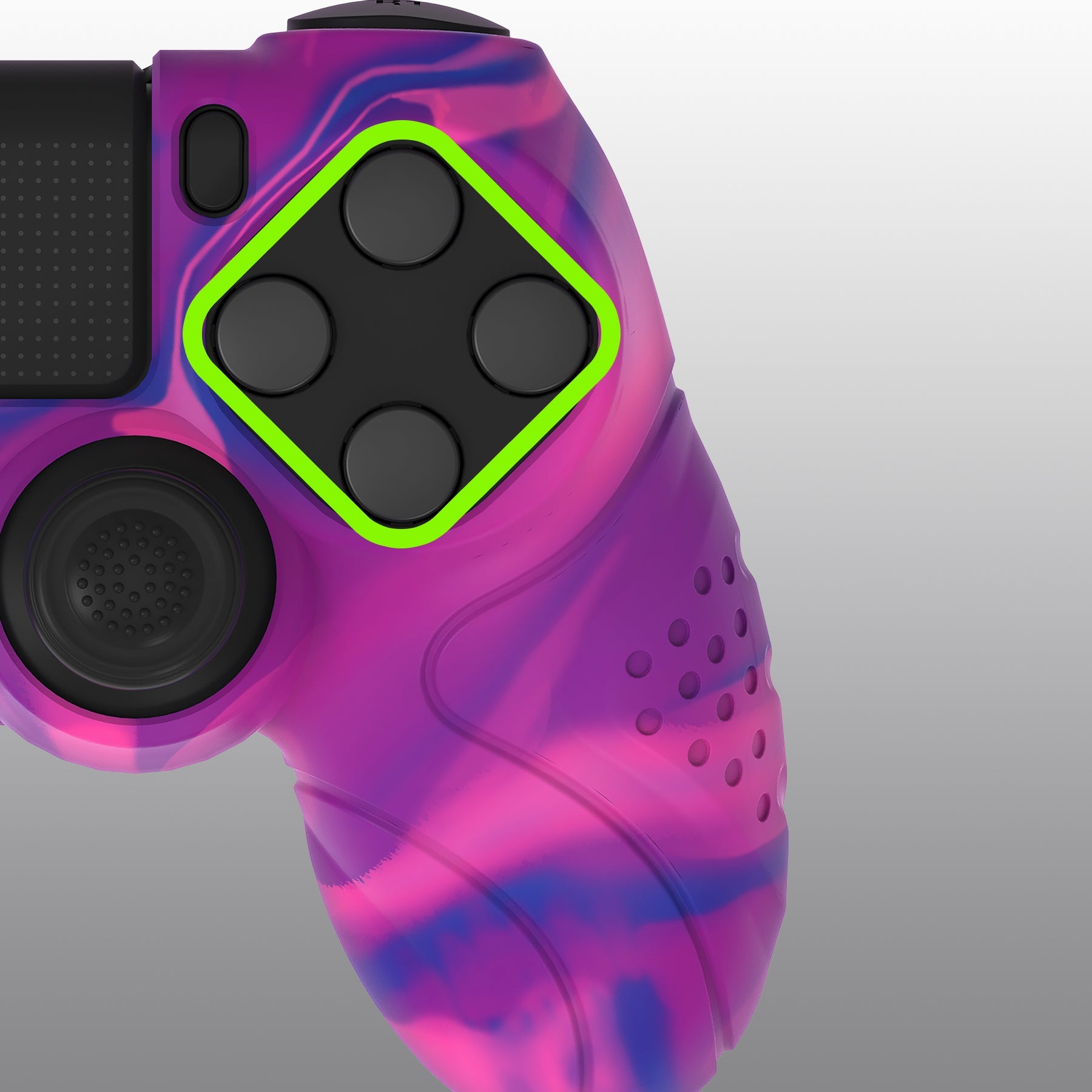 PlayVital Guardian Edition Silicone Cover Skin with Thumb Grip Caps for PS4 Slim Pro Controller - Pink & Purple & Blue playvital