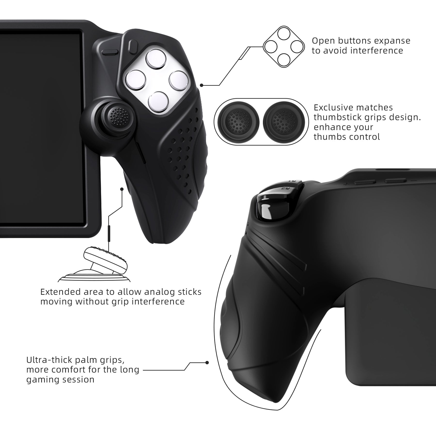 PlayVital Guardian Edition Silicone Protective Case with Thumb Grips for PS Portal Remote Player, Shockproof, Anti-Slip Grip Design for PS Portal Cover - Black PlayVital