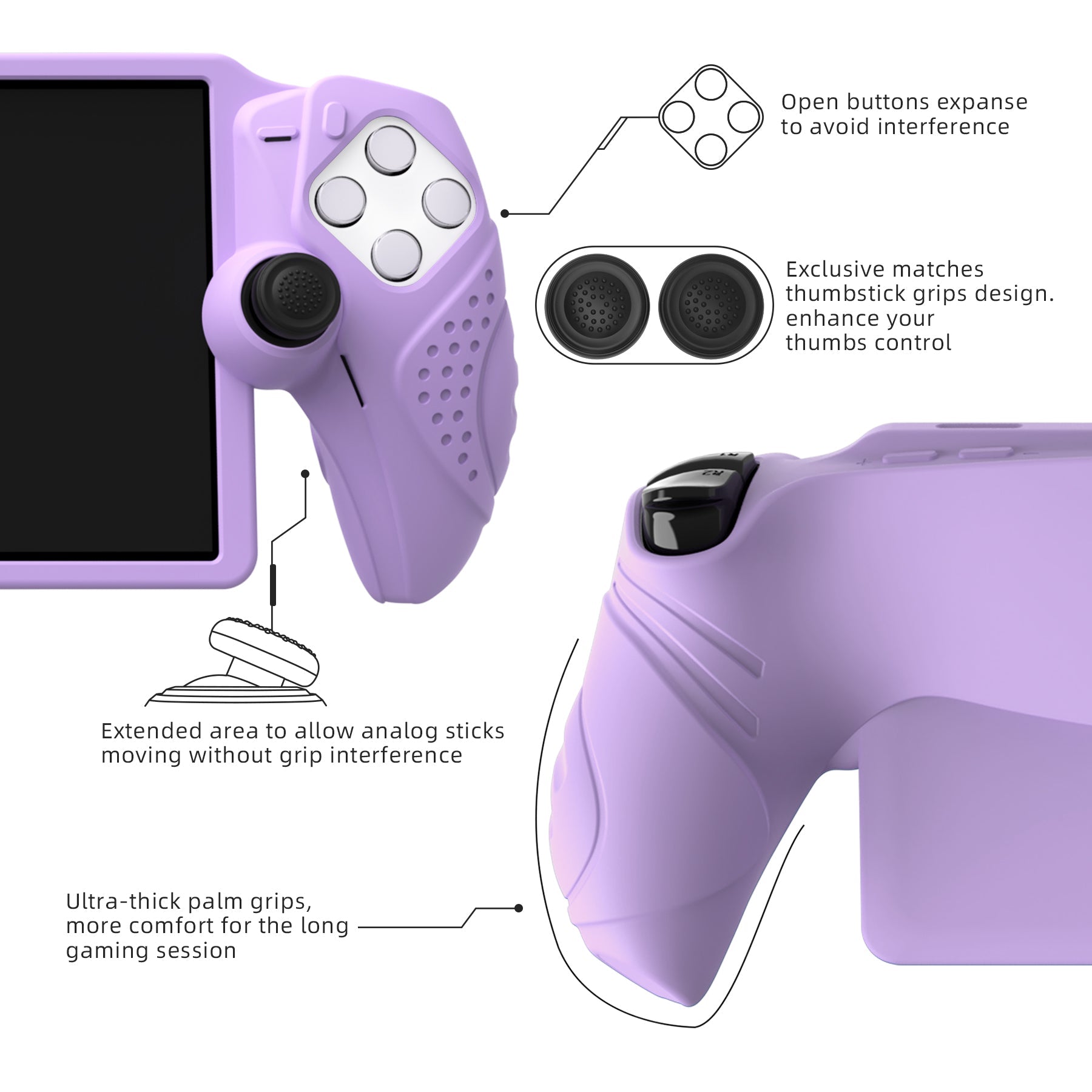 PlayVital Guardian Edition Silicone Protective Case with Thumb Grips for PS Portal Remote Player, Shockproof, Anti-Slip Grip Design for PS Portal Cover - Mauve Purple PlayVital