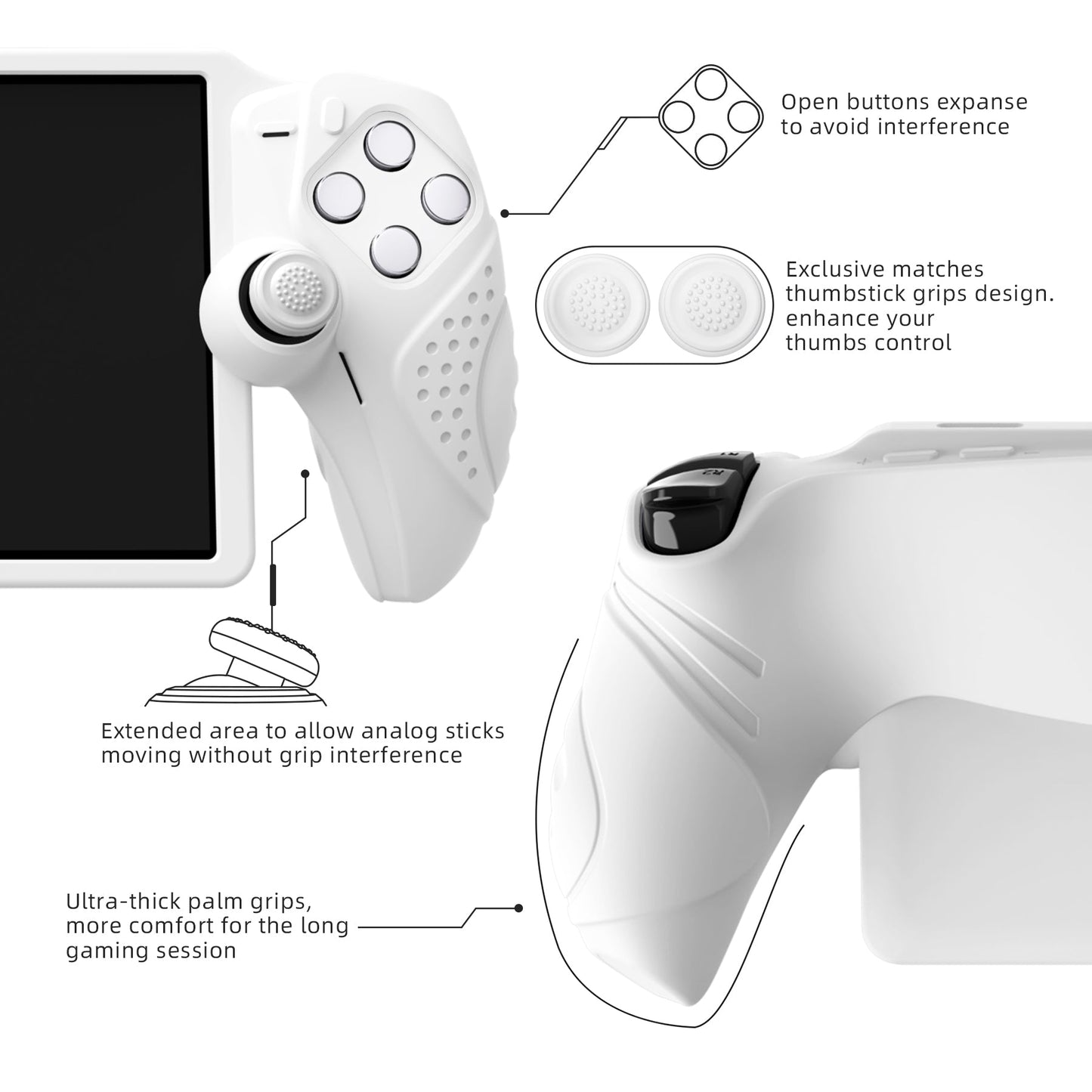 PlayVital Guardian Edition Silicone Protective Case with Thumb Grips for PS Portal Remote Player, Shockproof, Anti-Slip Grip Design for PS Portal Cover - White PlayVital