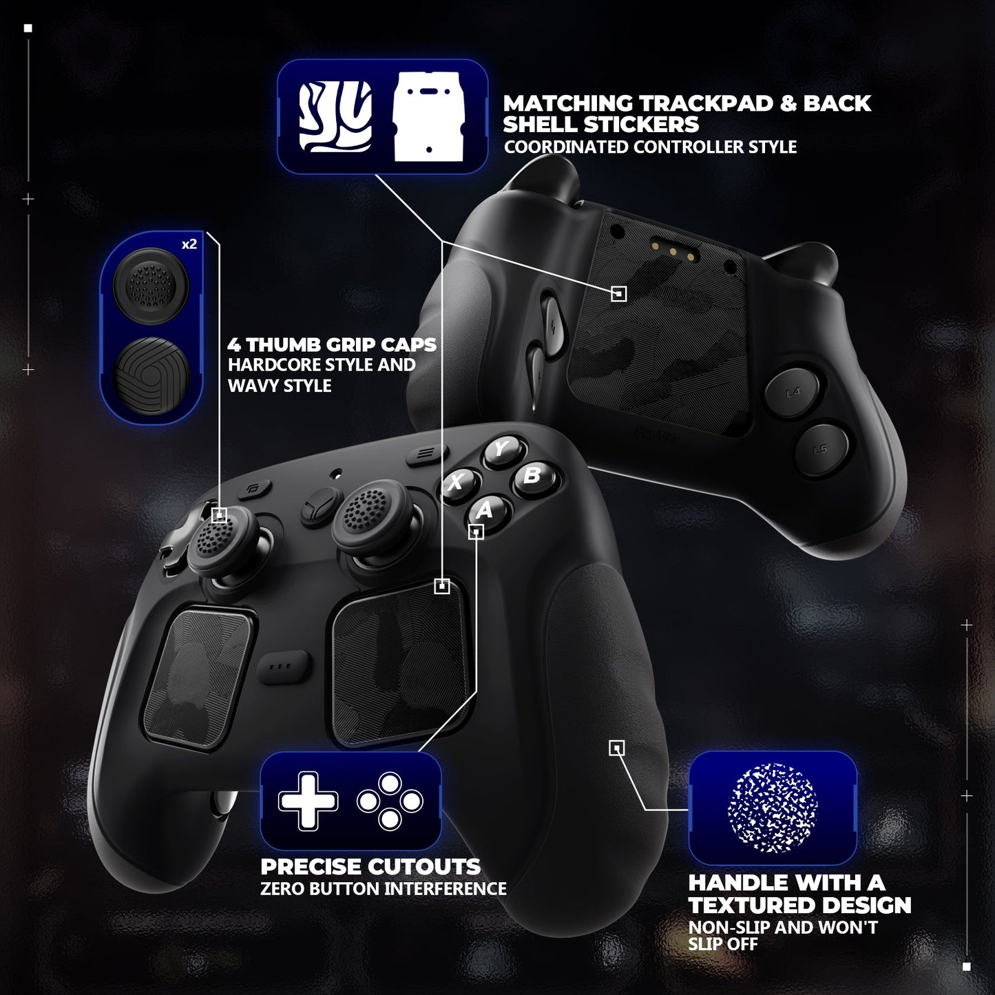 PlayVital Guardian Silicone Cover with 4 Thumb Grips & Stickers for Steam Controller 2 (2026) - Black PlayVital