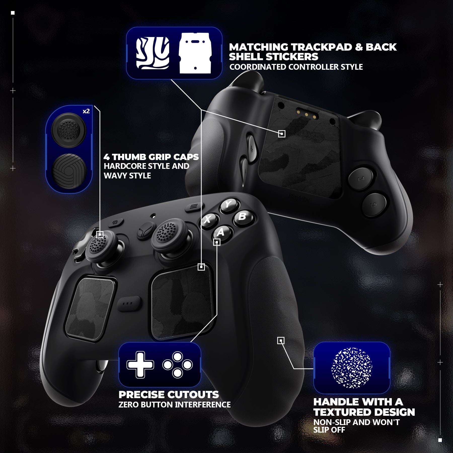 PlayVital Guardian Silicone Cover with 4 Thumb Grips & Stickers for Steam Controller 2 (2026) - Black PlayVital