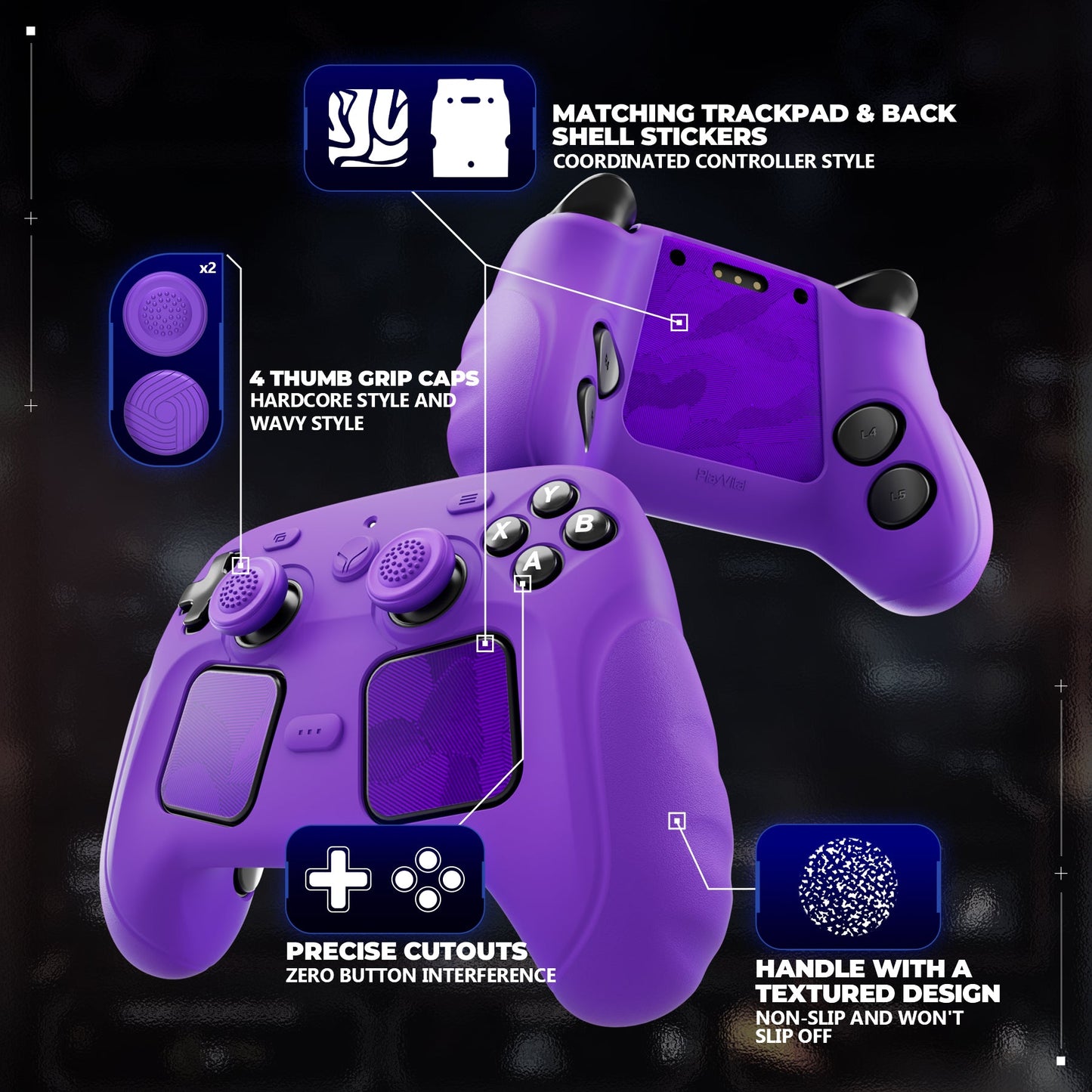 PlayVital Guardian Silicone Cover with 4 Thumb Grips & Stickers for Steam Controller 2 (2026) - Purple PlayVital