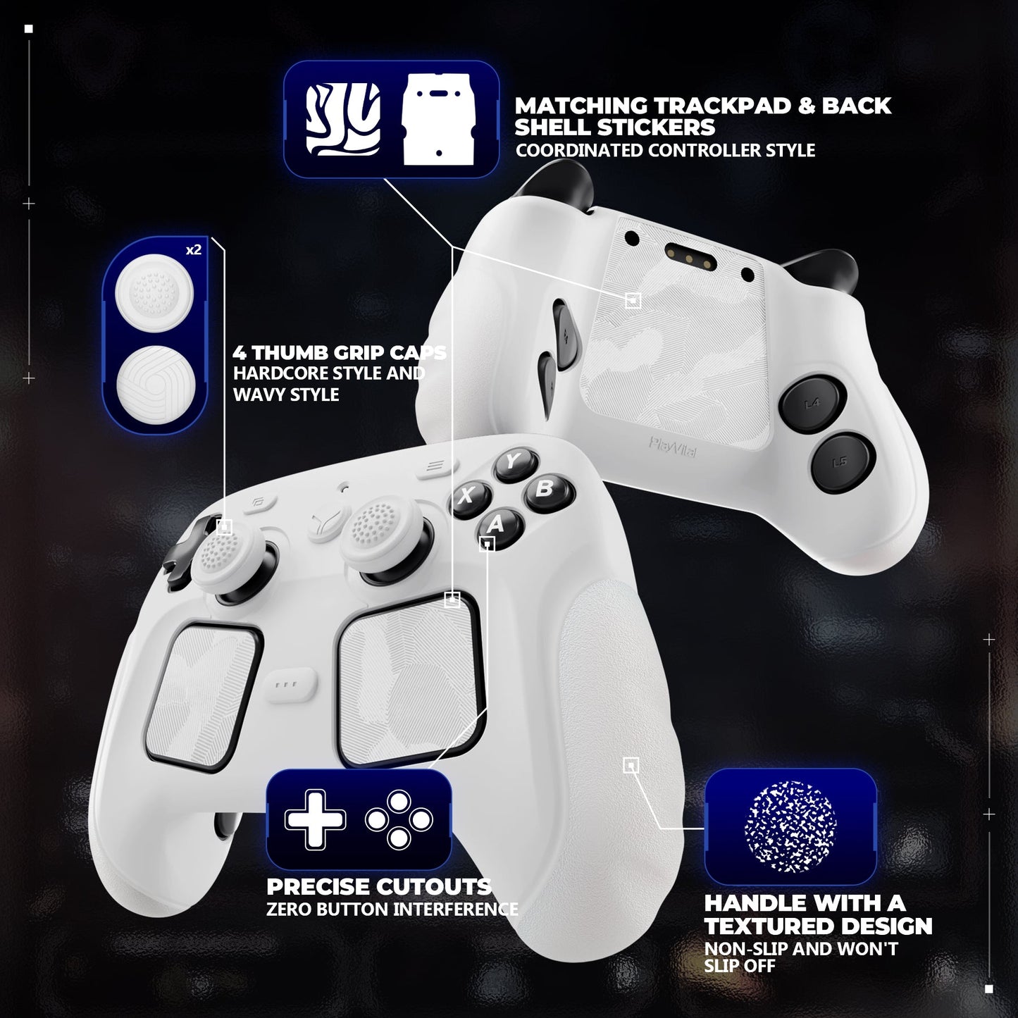 PlayVital Guardian Silicone Cover with 4 Thumb Grips & Stickers for Steam Controller 2 (2026) - White PlayVital