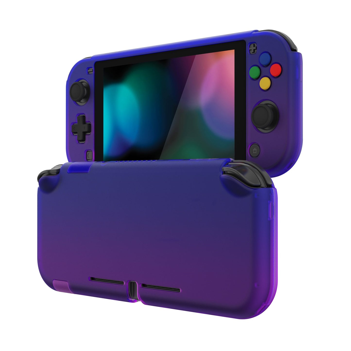 PlayVital Hard Shell Protective Case with Screen Protector & Thumb Grip Caps & Button Caps for Nintendo Switch Lite - Gradient Translucent Bluebell PlayVital