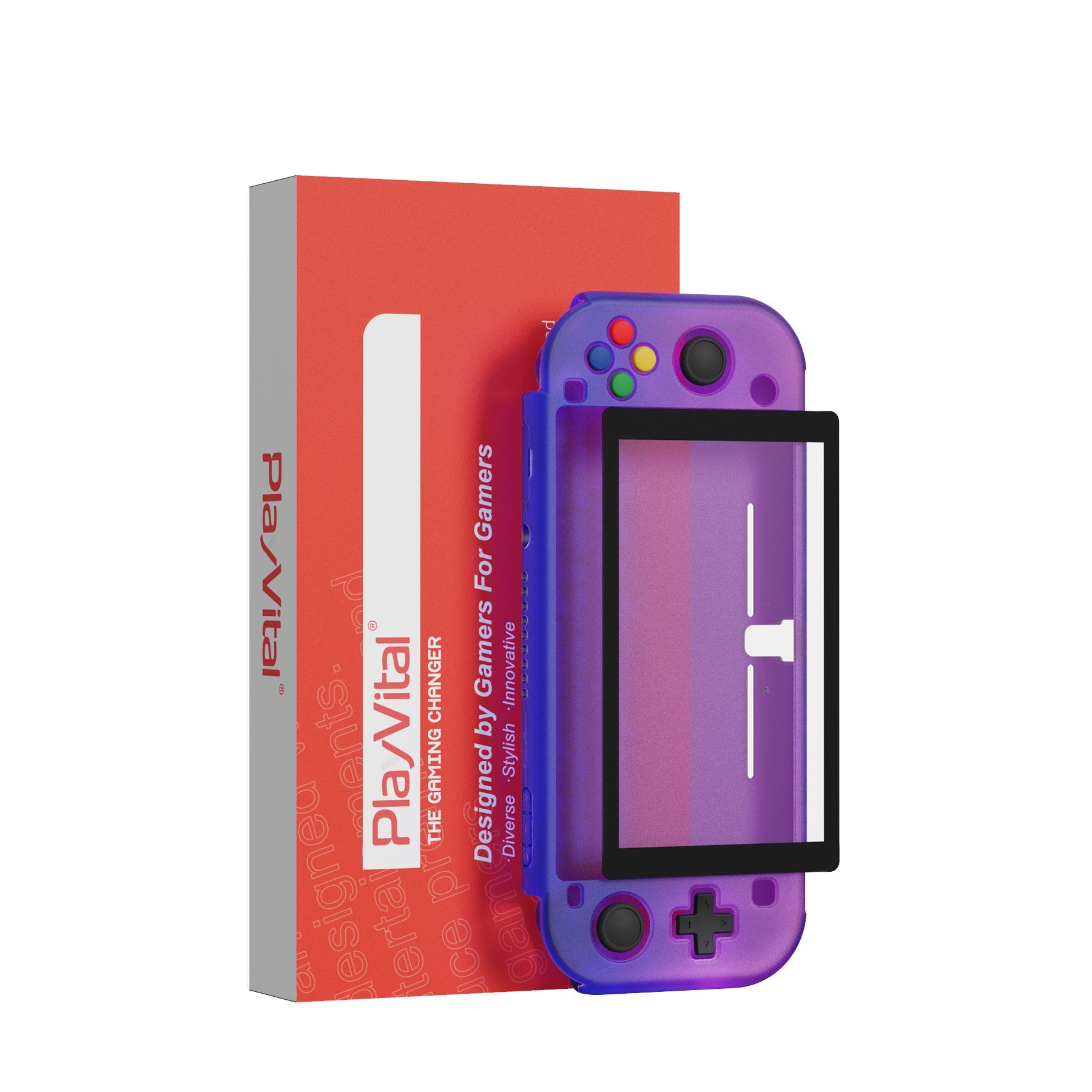 PlayVital Hard Shell Protective Case with Screen Protector & Thumb Grip Caps & Button Caps for Nintendo Switch Lite - Gradient Translucent Bluebell PlayVital