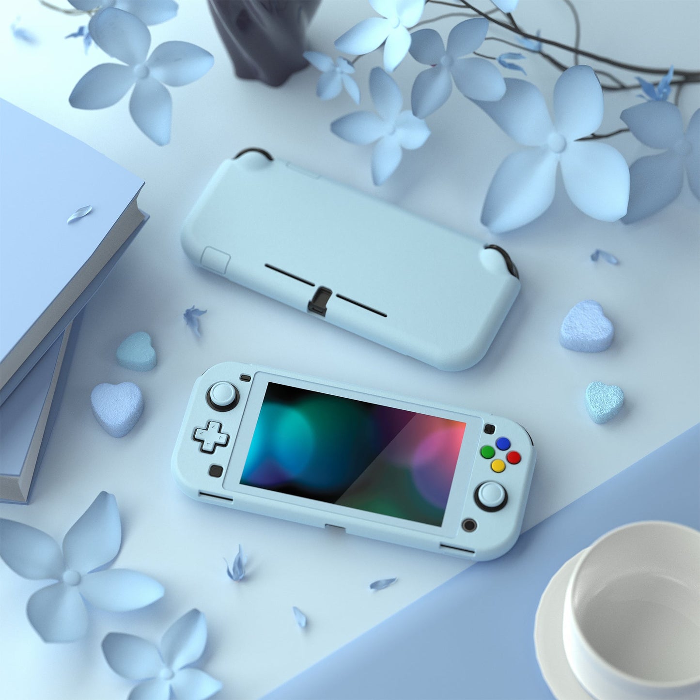 PlayVital Hard Shell Protective Case with Screen Protector & Thumb Grip Caps & Button Caps for Nintendo Switch Lite - Heaven Blue PlayVital