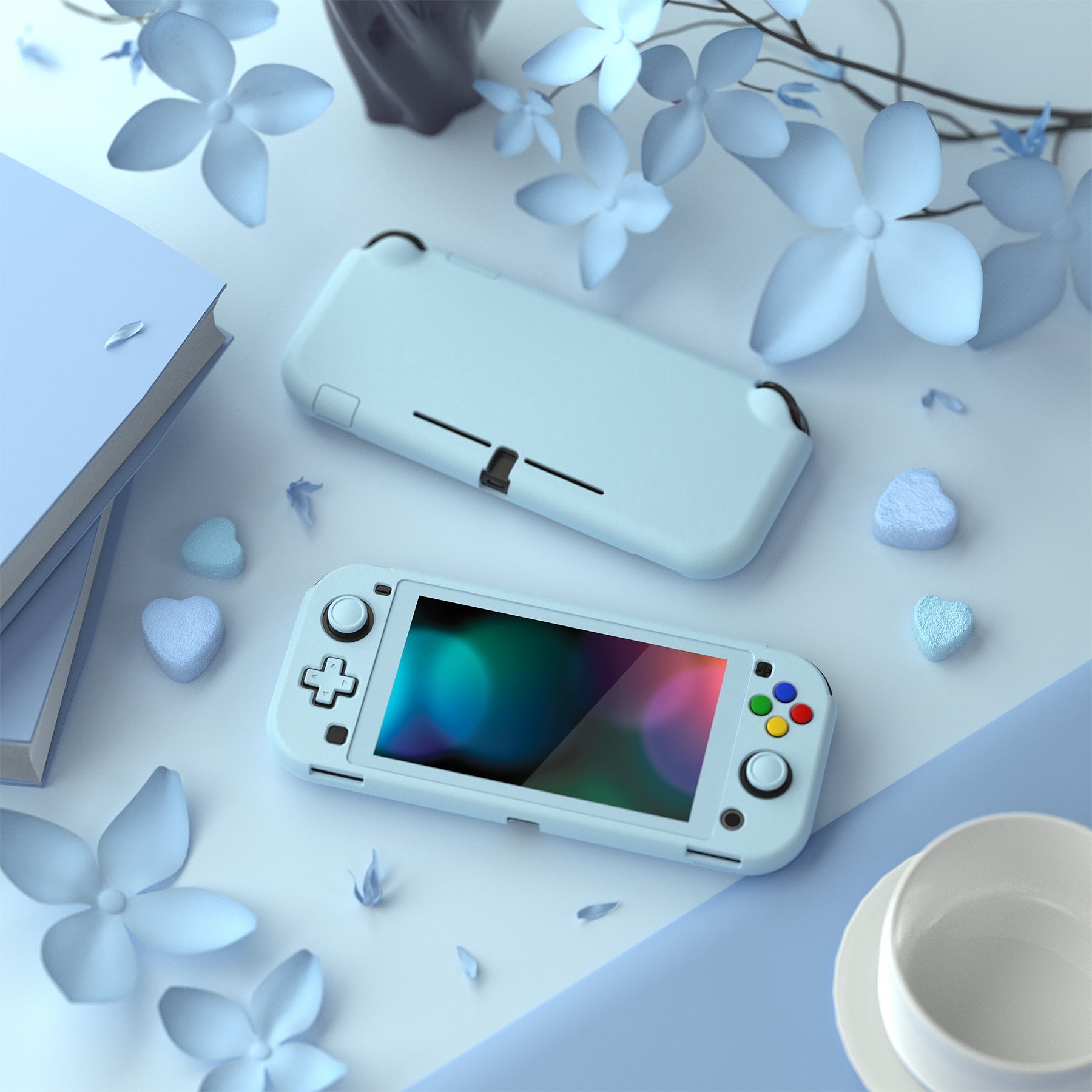 PlayVital Hard Shell Protective Case with Screen Protector & Thumb Grip Caps & Button Caps for Nintendo Switch Lite - Heaven Blue PlayVital