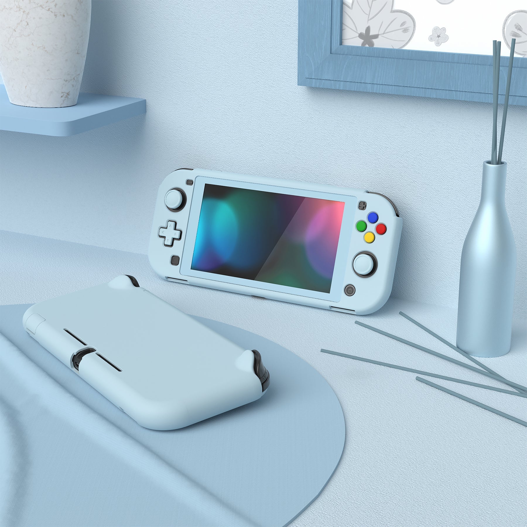 PlayVital Hard Shell Protective Case with Screen Protector & Thumb Grip Caps & Button Caps for Nintendo Switch Lite - Heaven Blue PlayVital