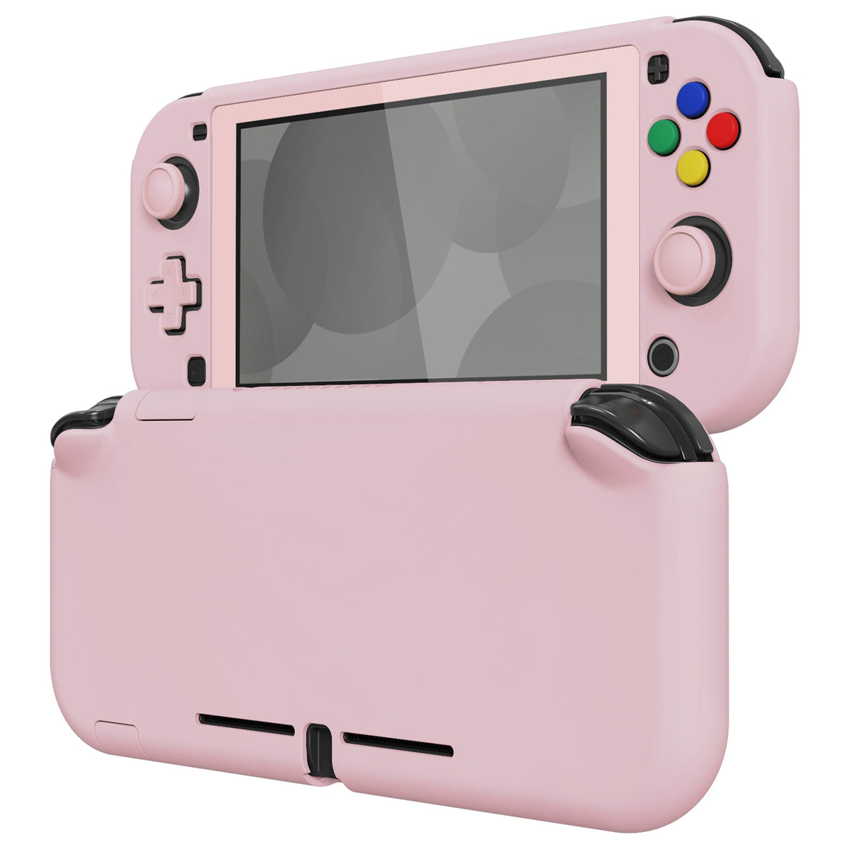PlayVital Hard Shell Protective Case with Screen Protector & Thumb Grip Caps & Button Caps for Nintendo Switch Lite - Peach Blossom Pink PlayVital