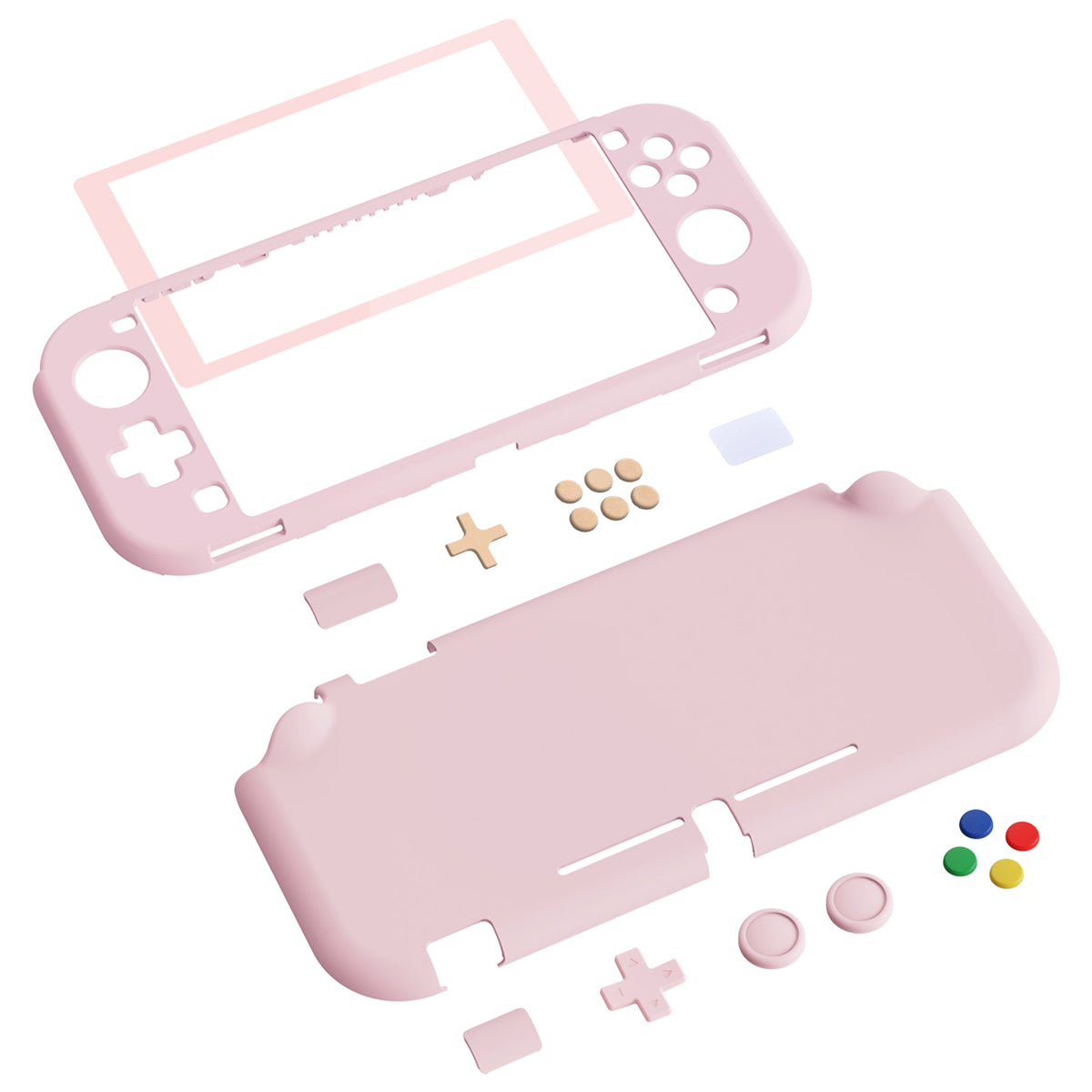 PlayVital Hard Shell Protective Case with Screen Protector & Thumb Grip Caps & Button Caps for Nintendo Switch Lite - Peach Blossom Pink PlayVital