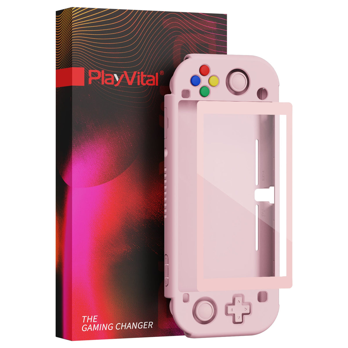 PlayVital Hard Shell Protective Case with Screen Protector & Thumb Grip Caps & Button Caps for Nintendo Switch Lite - Peach Blossom Pink PlayVital