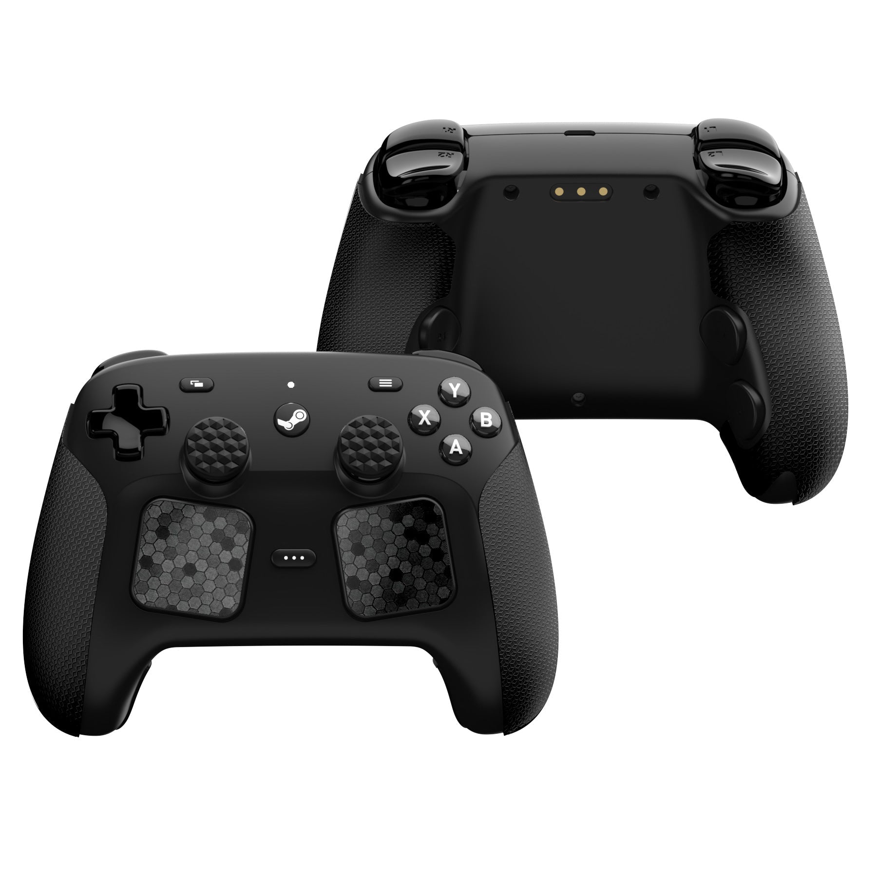 PlayVital Hexagon Diamond Texture Grip Sticker Set for Steam Controller 2, Anti-Slip PU Skin Cover Accessory Kit for Steam Controller with Touchpad Stickers and Thumb Grips - Black PlayVital