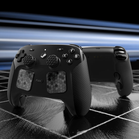 PlayVital Hexagon Diamond Texture Grip Sticker Set for Steam Controller 2, Anti-Slip PU Skin Cover Accessory Kit for Steam Controller with Touchpad Stickers and Thumb Grips - Black PlayVital