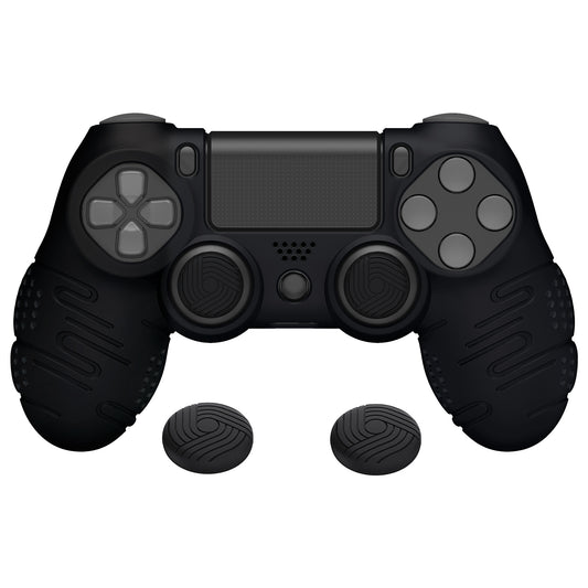 PlayVital Line & Dot Silicone Cover Skin with Thumb Grip Caps for PS4 Slim Pro Controller - Black