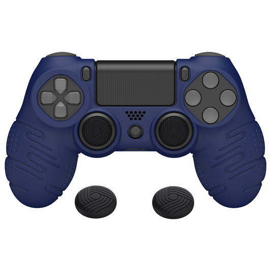 PlayVital Line & Dot Silicone Cover Skin with Thumb Grip Caps for PS4 Slim Pro Controller - Midnight Blue