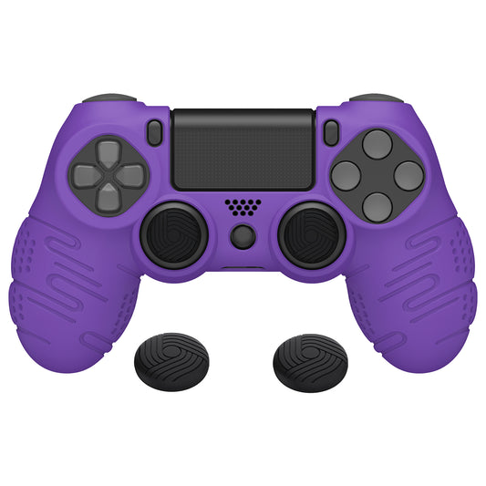 PlayVital Line & Dot Silicone Cover Skin with Thumb Grip Caps for PS4 Slim Pro Controller - Purple