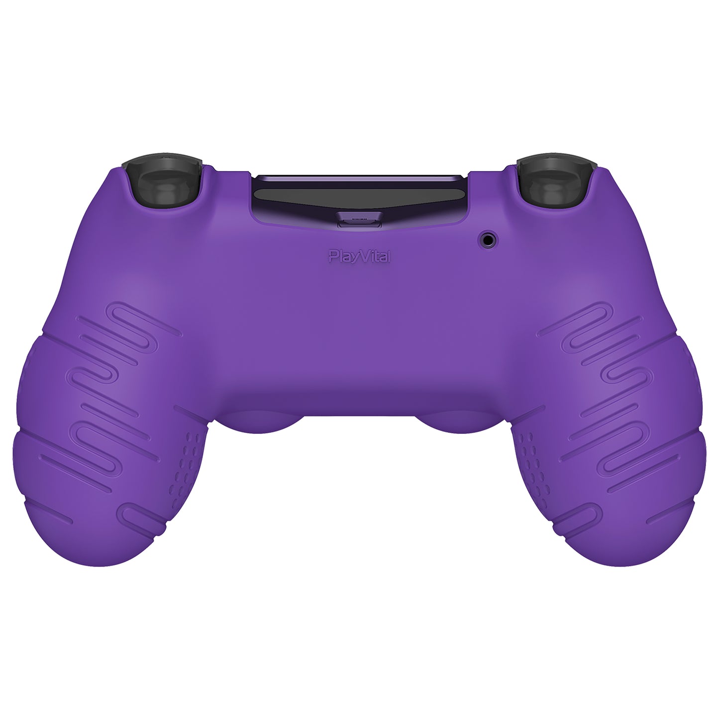 PlayVital Line & Dot Silicone Cover Skin with Thumb Grip Caps for PS4 Slim Pro Controller - Purple