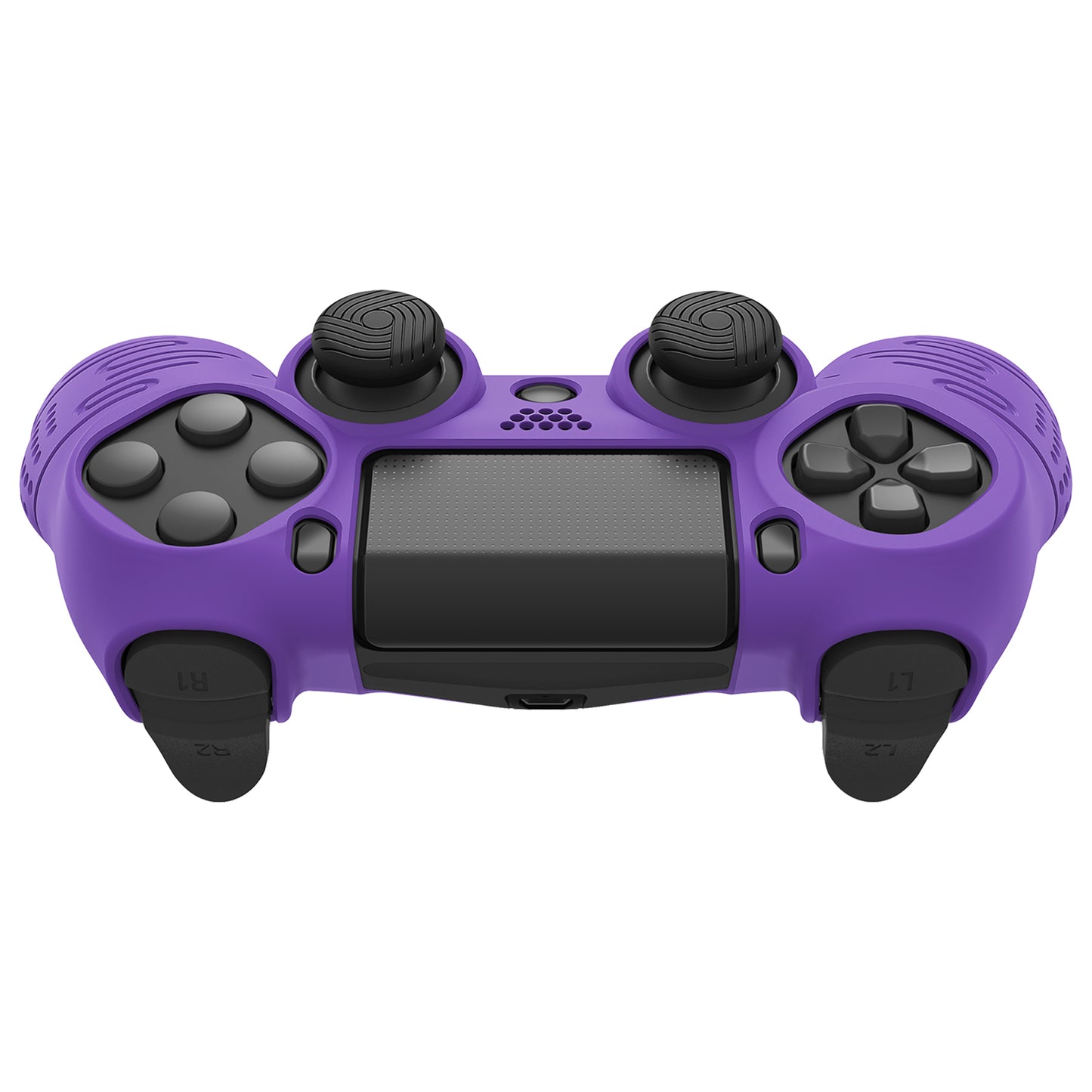 PlayVital Line & Dot Silicone Cover Skin with Thumb Grip Caps for PS4 Slim Pro Controller - Purple