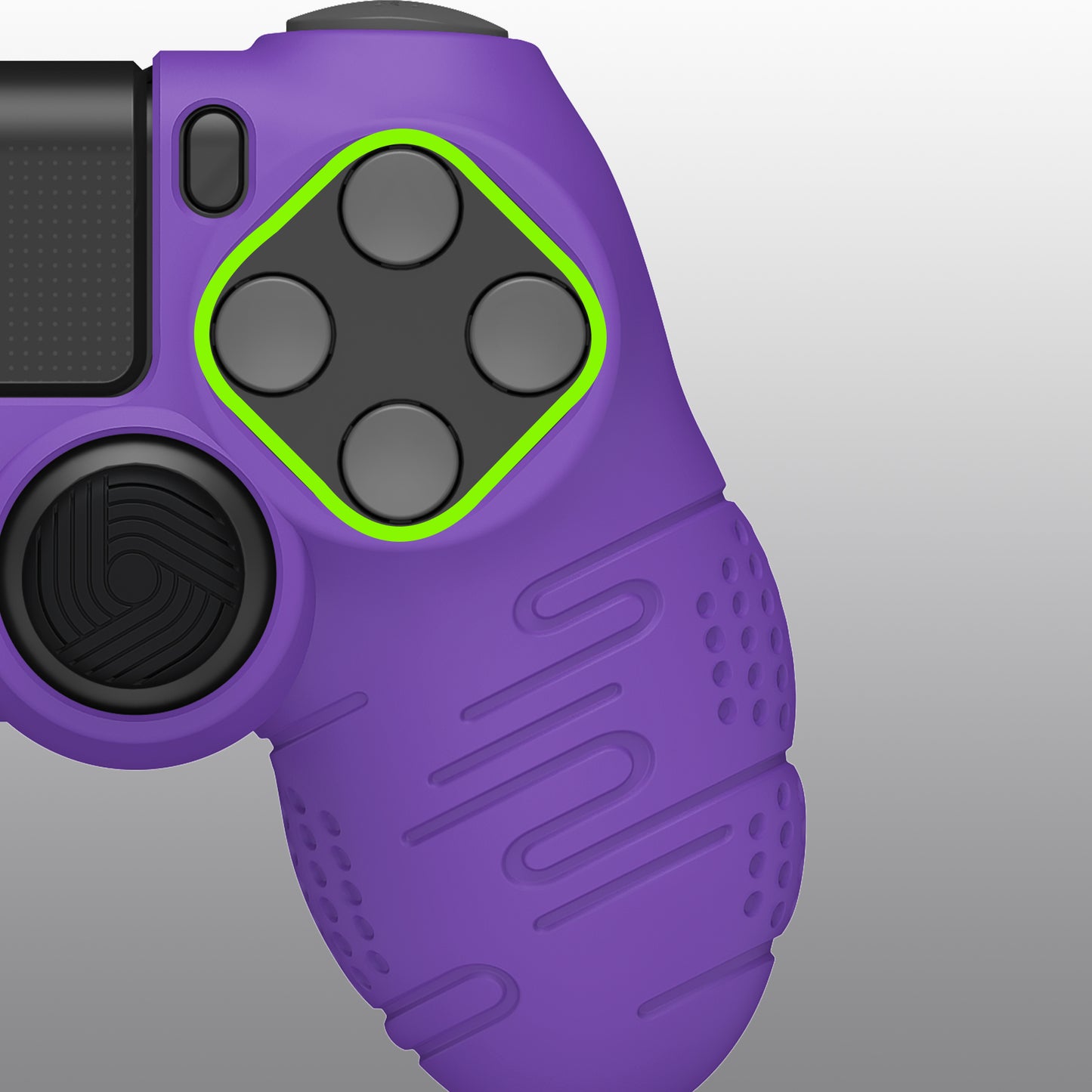 PlayVital Line & Dot Silicone Cover Skin with Thumb Grip Caps for PS4 Slim Pro Controller - Purple