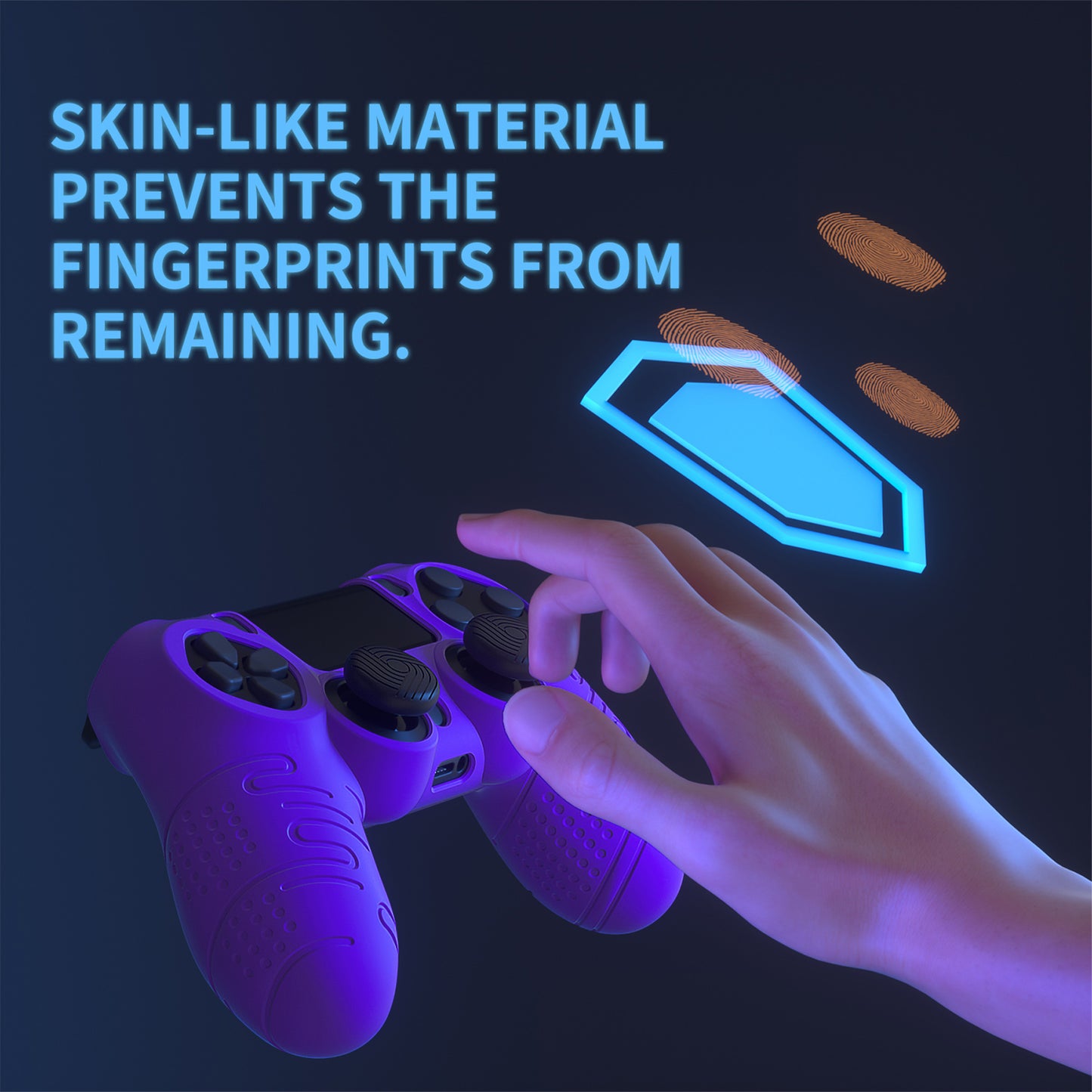 PlayVital Line & Dot Silicone Cover Skin with Thumb Grip Caps for PS4 Slim Pro Controller - Purple