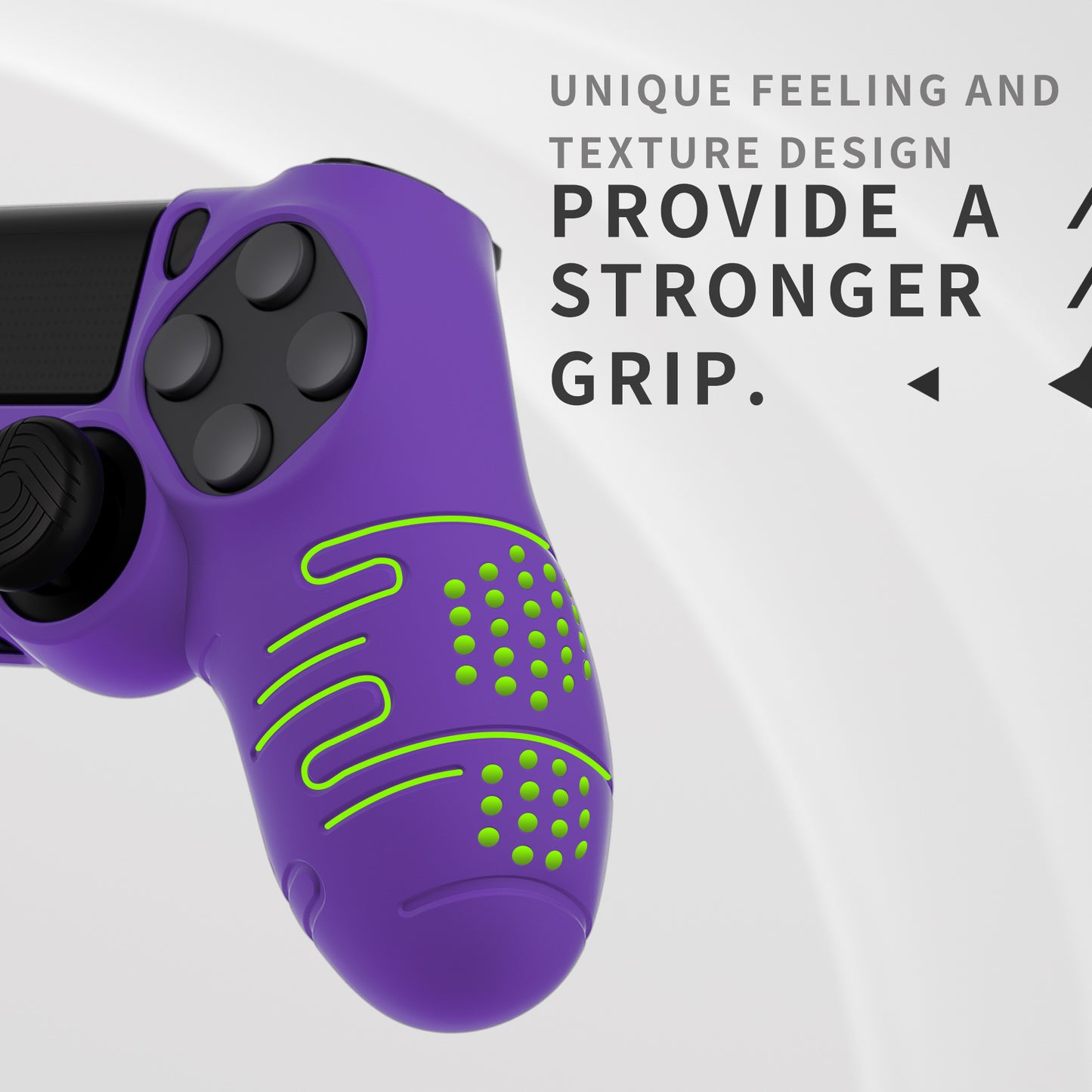 PlayVital Line & Dot Silicone Cover Skin with Thumb Grip Caps for PS4 Slim Pro Controller - Purple