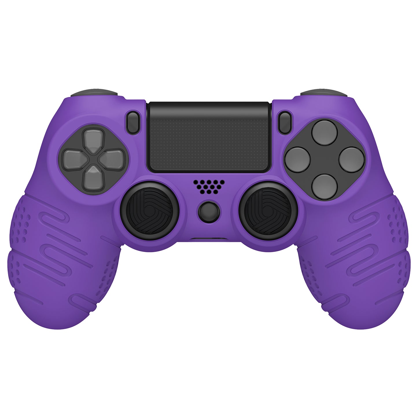 PlayVital Line & Dot Silicone Cover Skin with Thumb Grip Caps for PS4 Slim Pro Controller - Purple