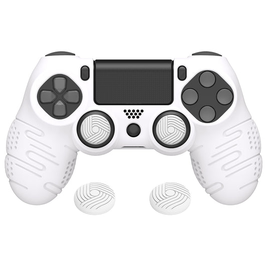 PlayVital Line & Dot Silicone Cover Skin with Thumb Grip Caps for PS4 Slim Pro Controller - White