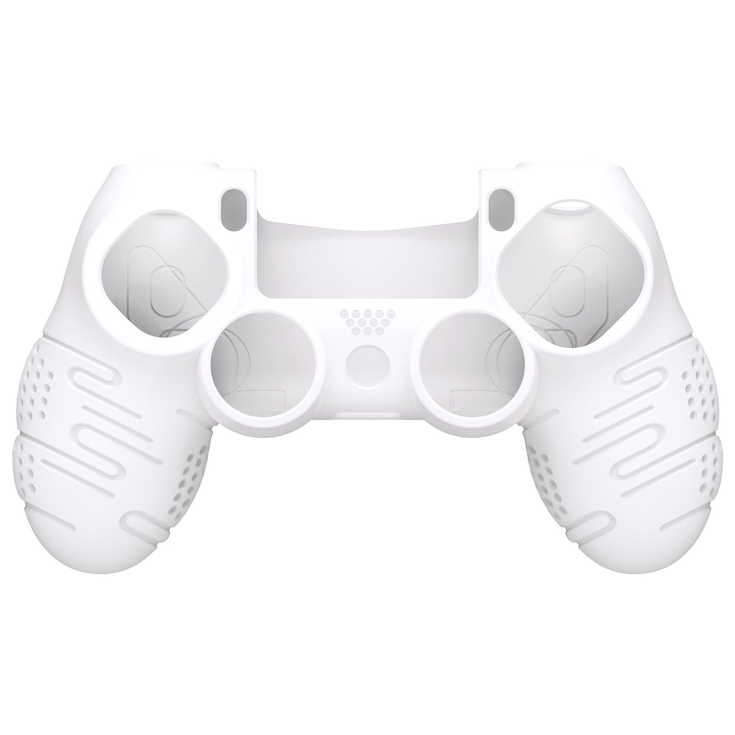 PlayVital Line & Dot Silicone Cover Skin with Thumb Grip Caps for PS4 Slim Pro Controller - White