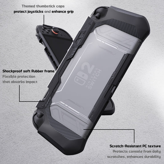 PlayVital METEOR Ergonomic Non-Slip TPU Protective Case with Thumb Grips for Nintendo Switch 2 - Black PlayVital