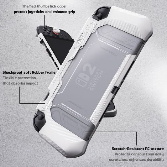 PlayVital METEOR Ergonomic Non-Slip TPU Protective Case with Thumb Grips for Nintendo Switch 2 - White PlayVital
