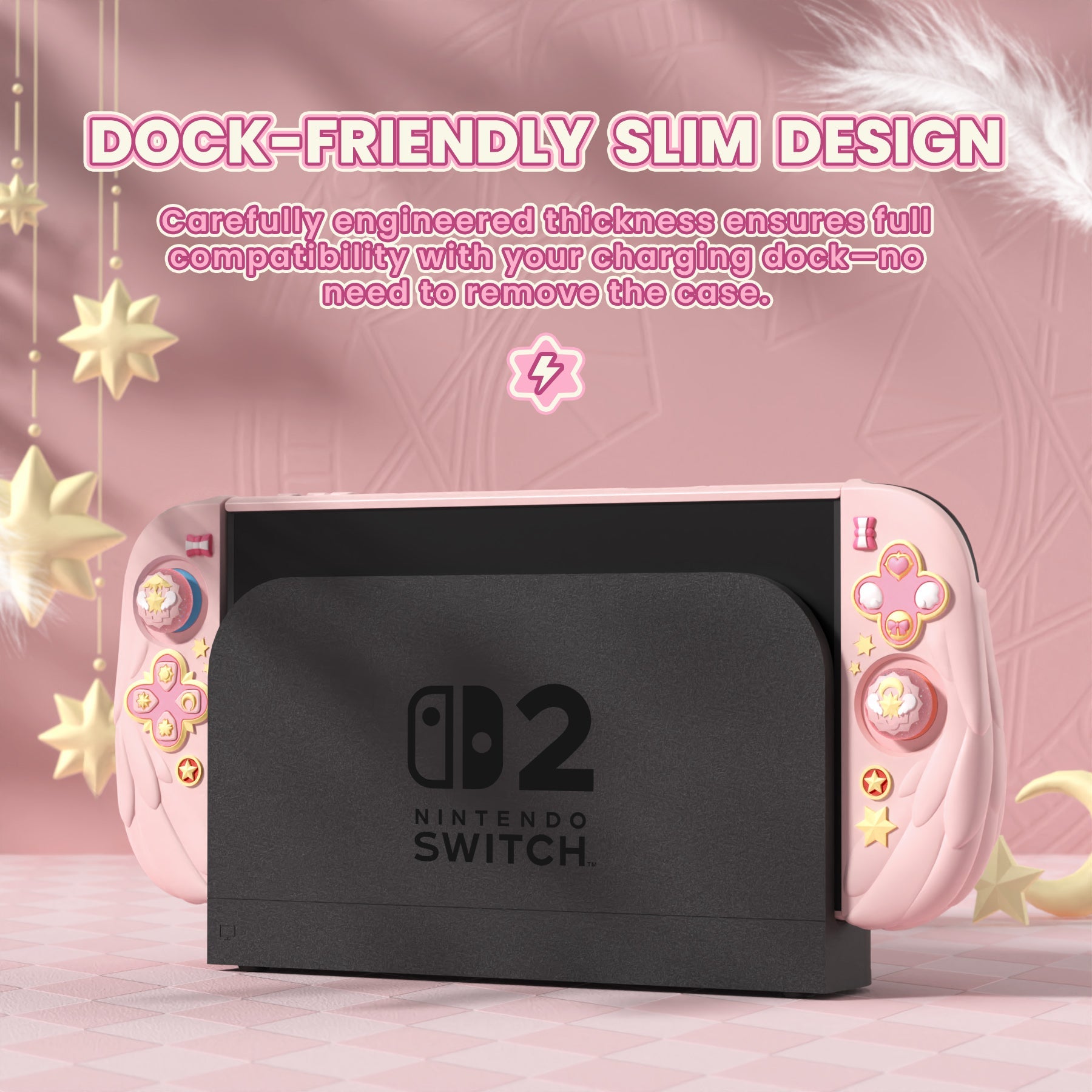 PlayVital Magic Wings Protective Case for Nintendo Switch 2 - Pink