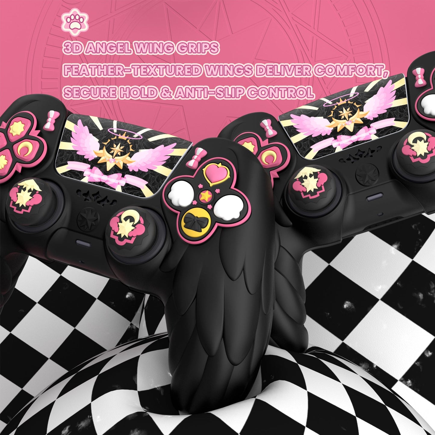 PlayVital Magic Wings Silicone Cover Skin for PS5 Controller with Thumbstick Caps & Themed Stickers, Charging Station Compatible - Black PlayVital