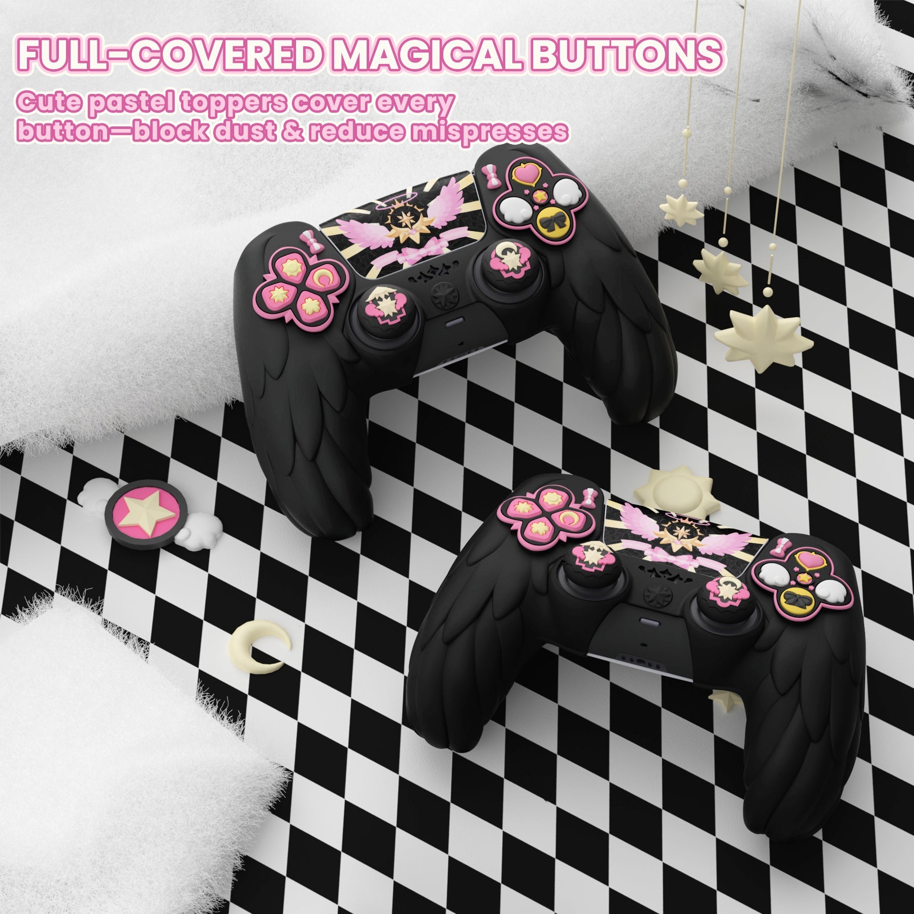 PlayVital Magic Wings Silicone Cover Skin for PS5 Controller with Thumbstick Caps & Themed Stickers, Charging Station Compatible - Black PlayVital