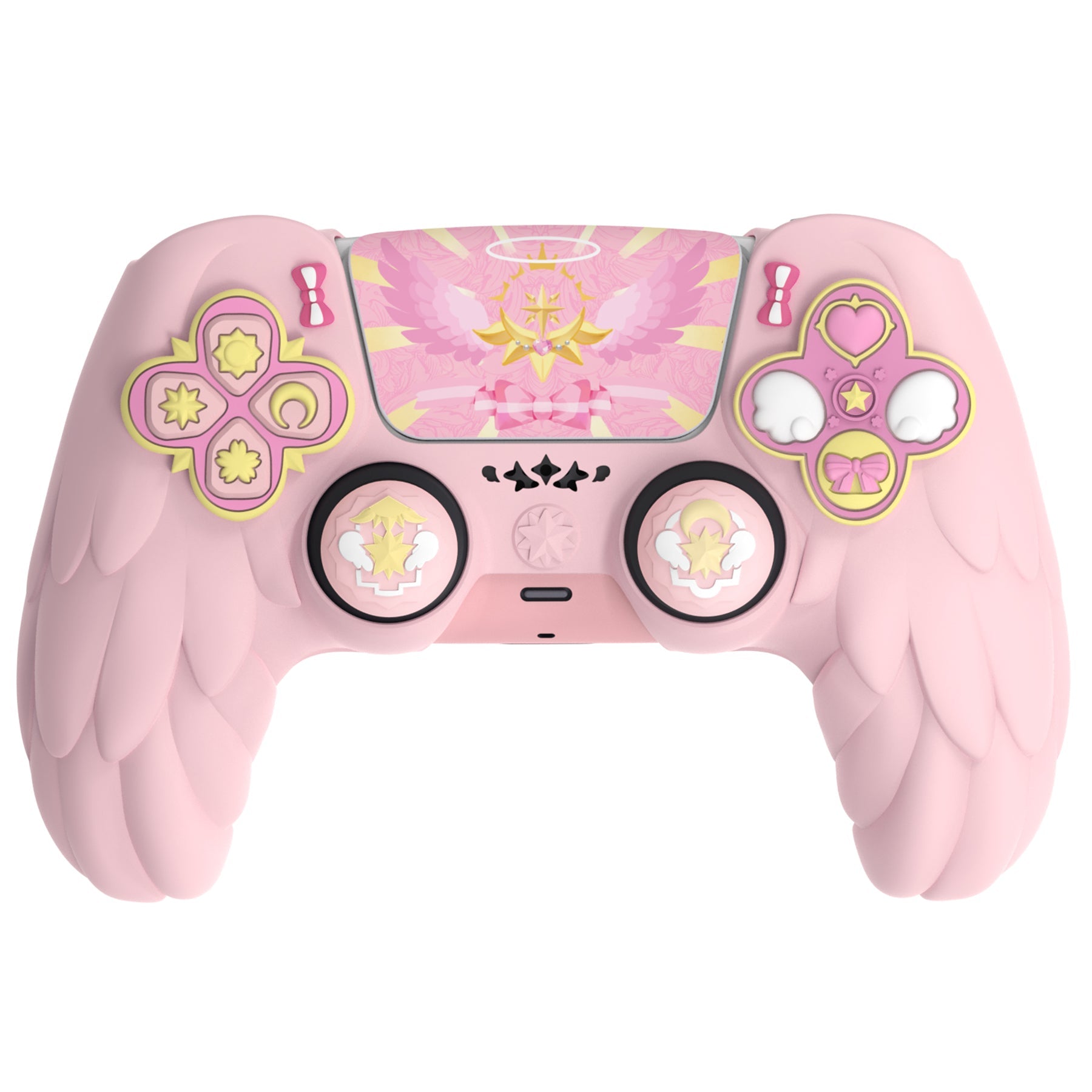 PlayVital Magic Wings Silicone Cover Skin for PS5 Controller with Thumbstick Caps & Themed Stickers, Charging Station Compatible - Pink PlayVital