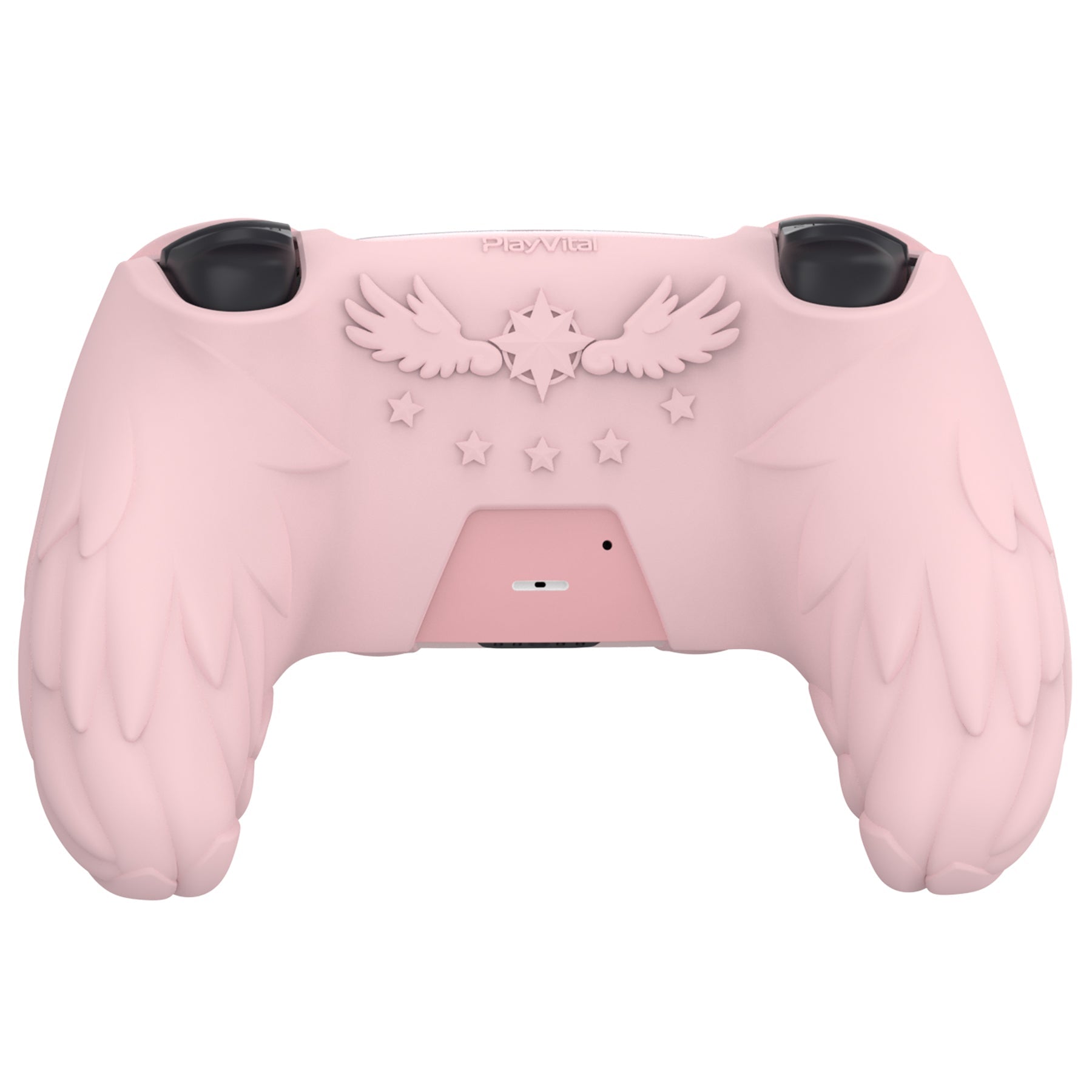PlayVital Magic Wings Silicone Cover Skin for PS5 Controller with Thumbstick Caps & Themed Stickers, Charging Station Compatible - Pink PlayVital