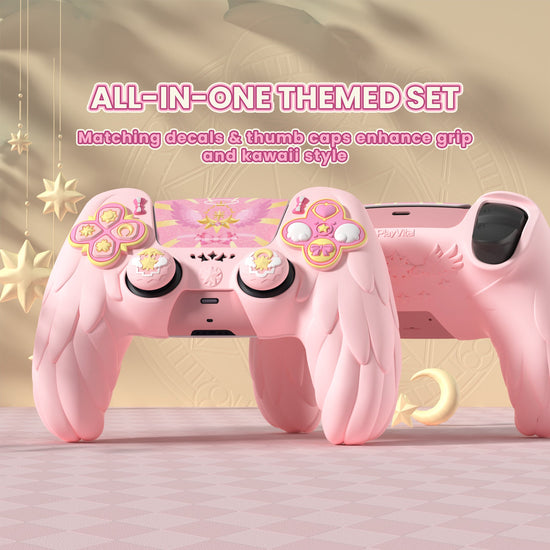 PlayVital Magic Wings Silicone Cover Skin for PS5 Controller with Thumbstick Caps & Themed Stickers, Charging Station Compatible - Pink PlayVital