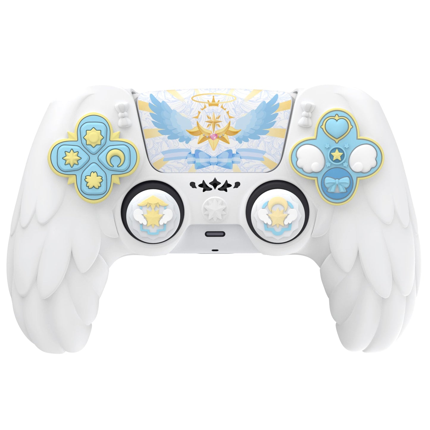 PlayVital Magic Wings Silicone Cover Skin for PS5 Controller with Thumbstick Caps & Themed Stickers, Charging Station Compatible - White PlayVital